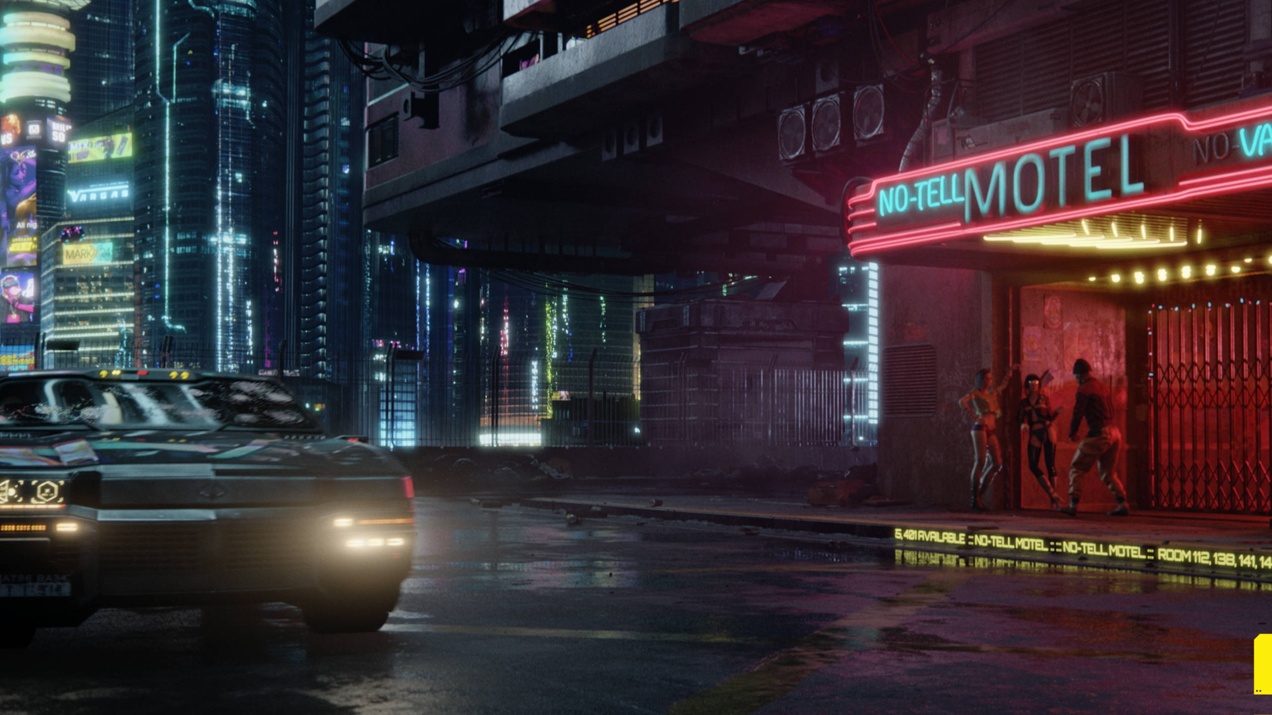 Cyberpunk, neon-lit streets, dystopian Cyberpunk world, 2K Desktop Wallpaper
