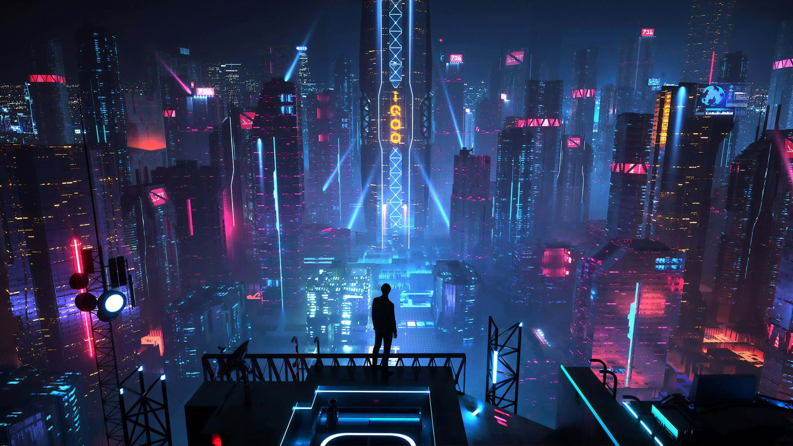 2560x1440, cyberpunk, neon-drenched cyberpunk cityscape, 2K Desktop Wallpaper