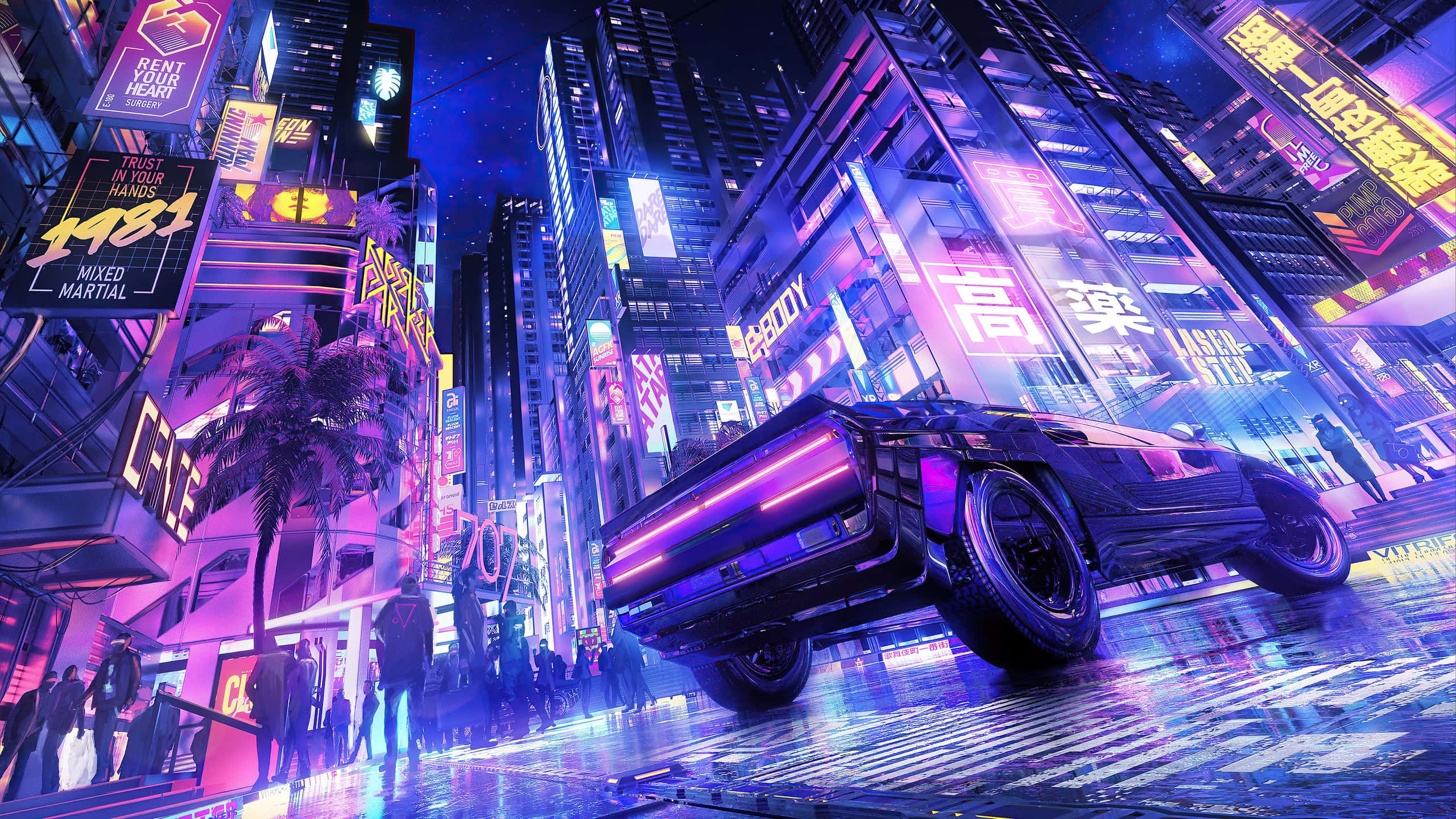 2560x1440, cyberpunk, sleek black sports car, 2K Desktop Wallpaper