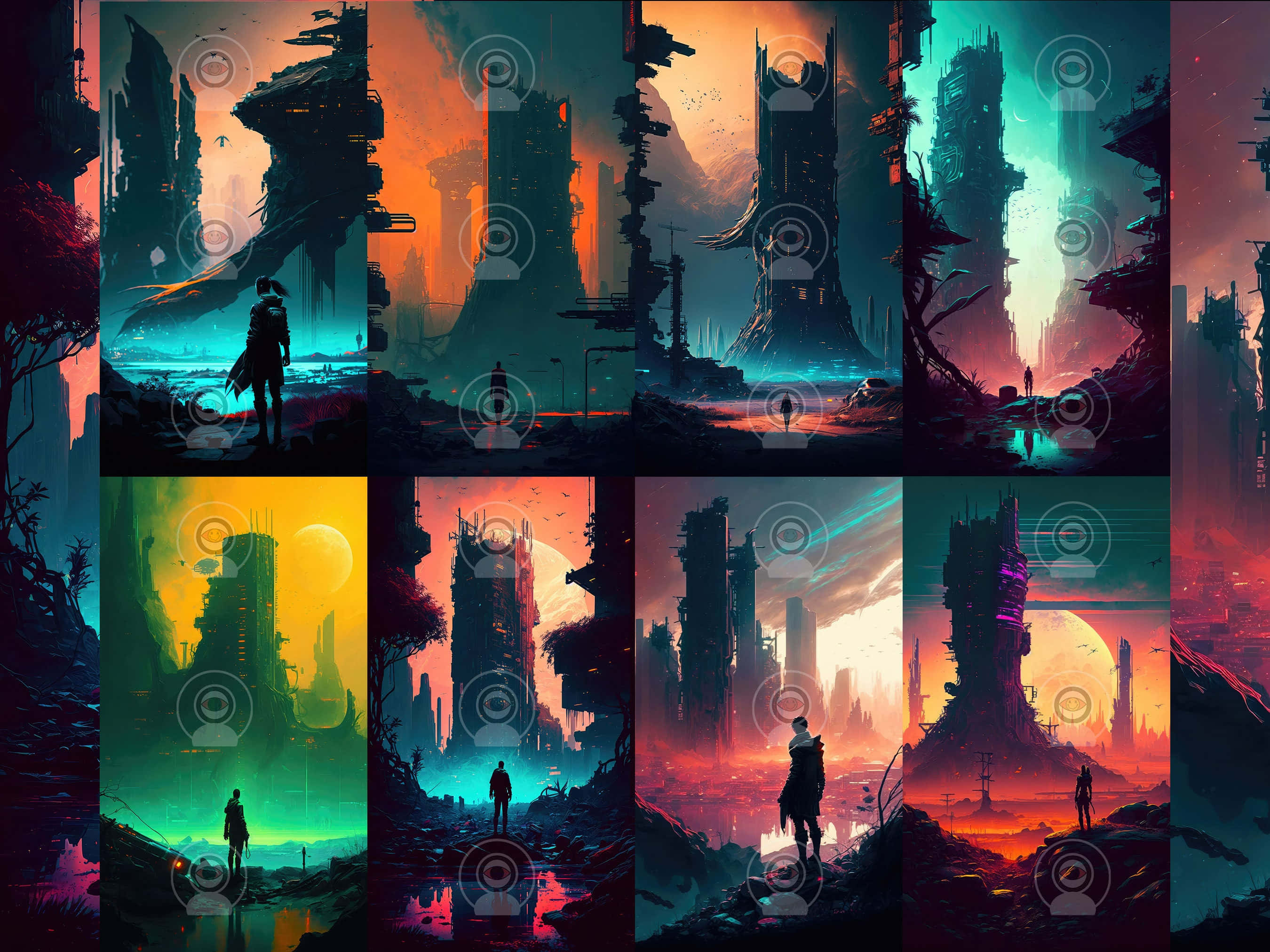 Dark Cyberpunk, neon-lit ruins, futuristic city, 2K Desktop Wallpaper
