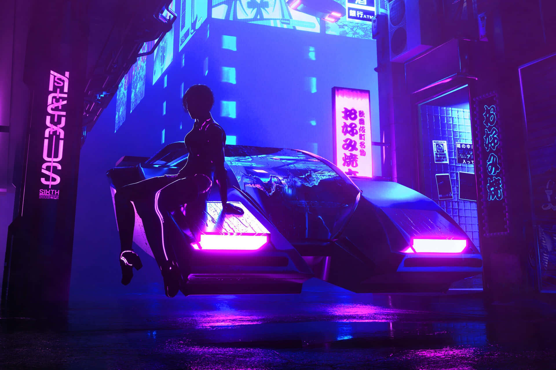 Dark Cyberpunk, cyberpunk figure, futuristic car, Full HD Desktop Wallpaper