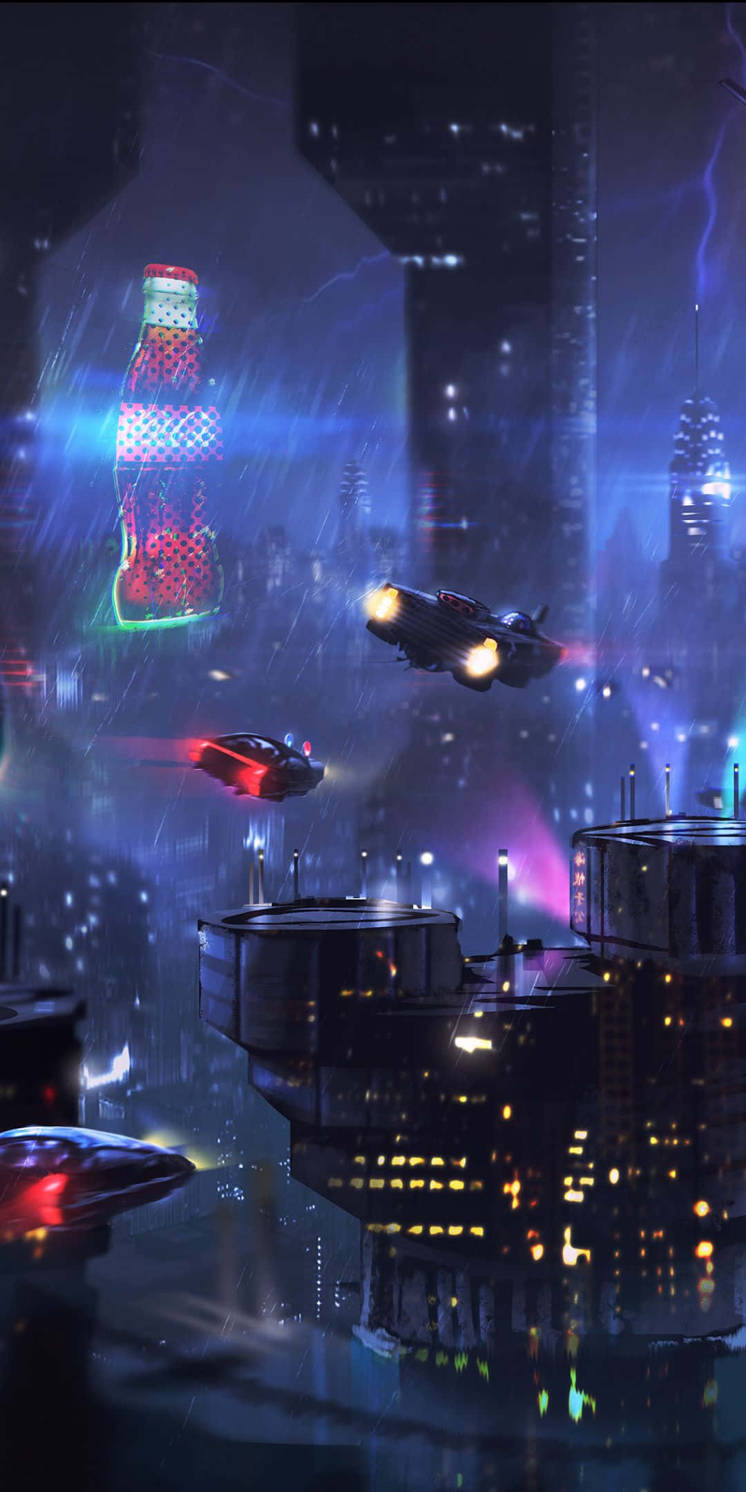 Dark Cyberpunk, 1080 x 2160, flying cars, Full HD Phone Wallpaper