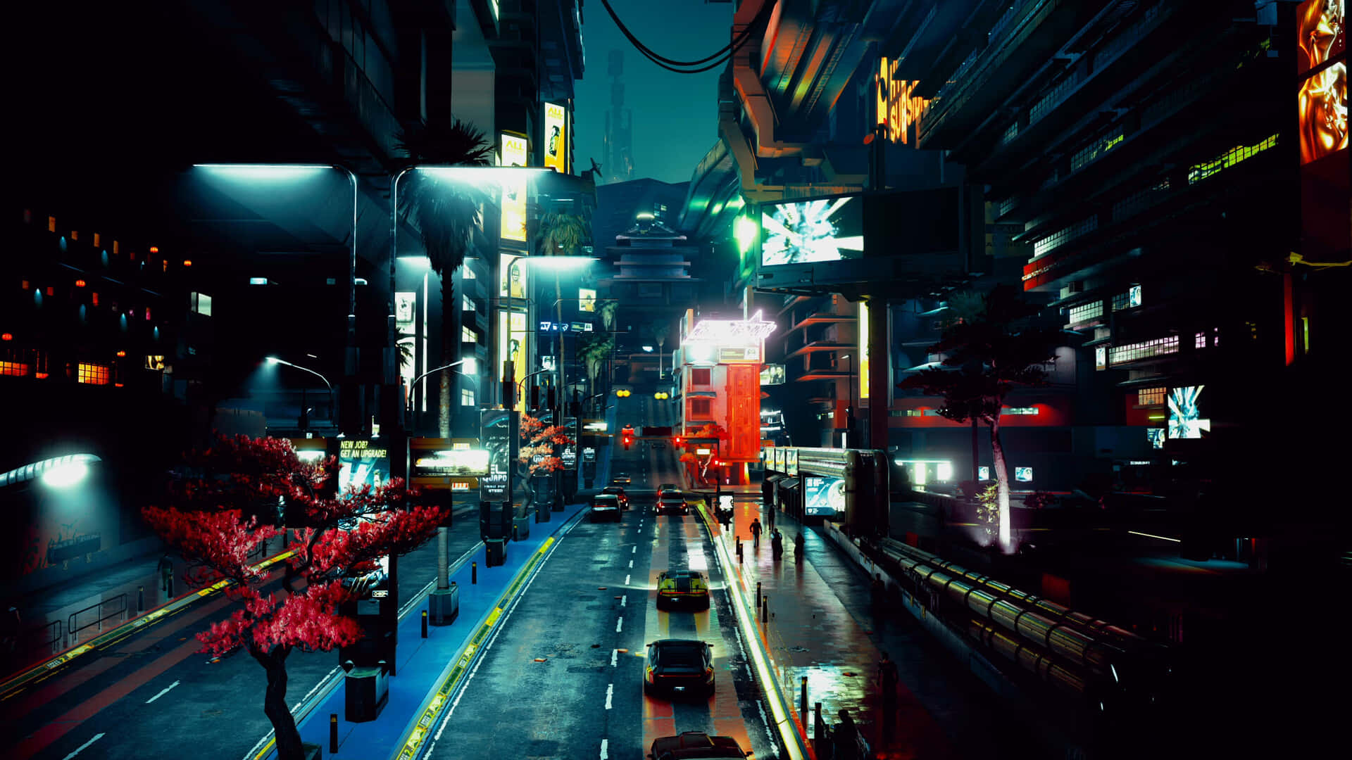 Dark Cyberpunk, cyberpunk city street, neon-drenched, Full HD Desktop Wallpaper