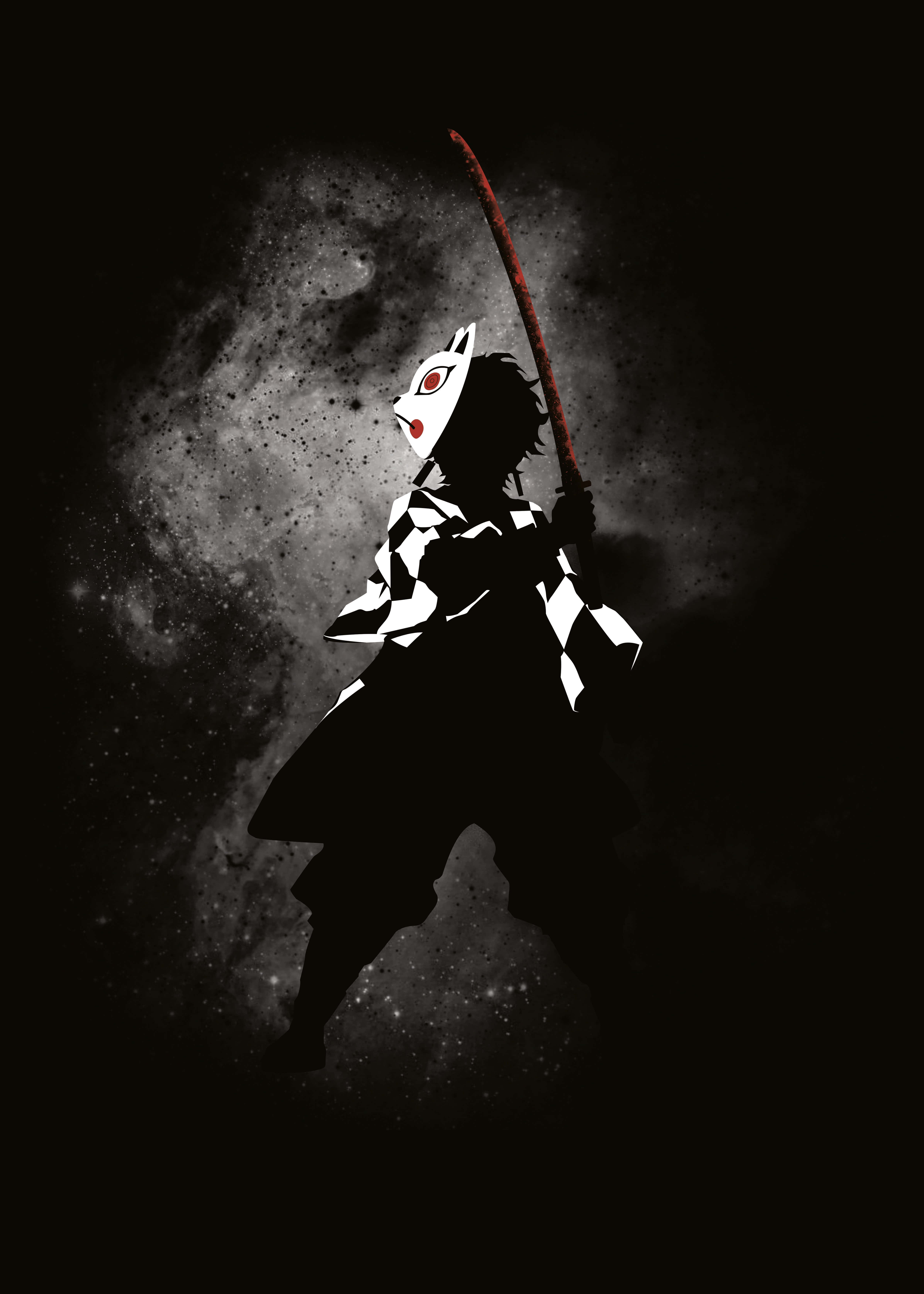 Dark Demon Slayer, anime warrior, checkered kimono, 5K Phone Wallpaper