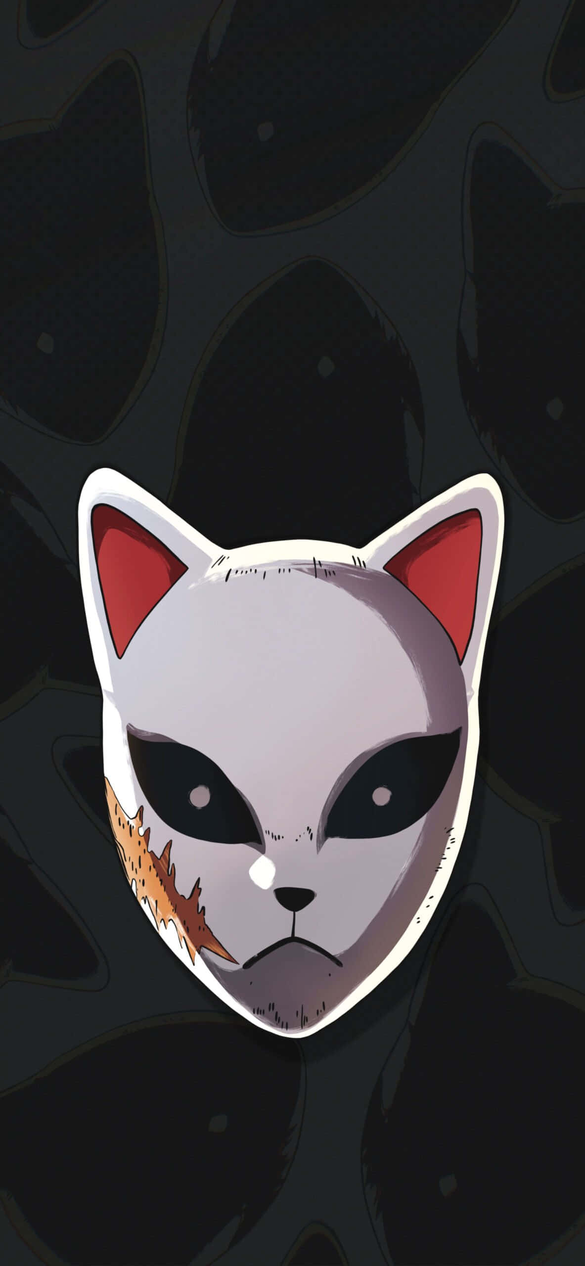 Dark Demon Slayer, white fox mask, red inner ears, 2K Phone Wallpaper