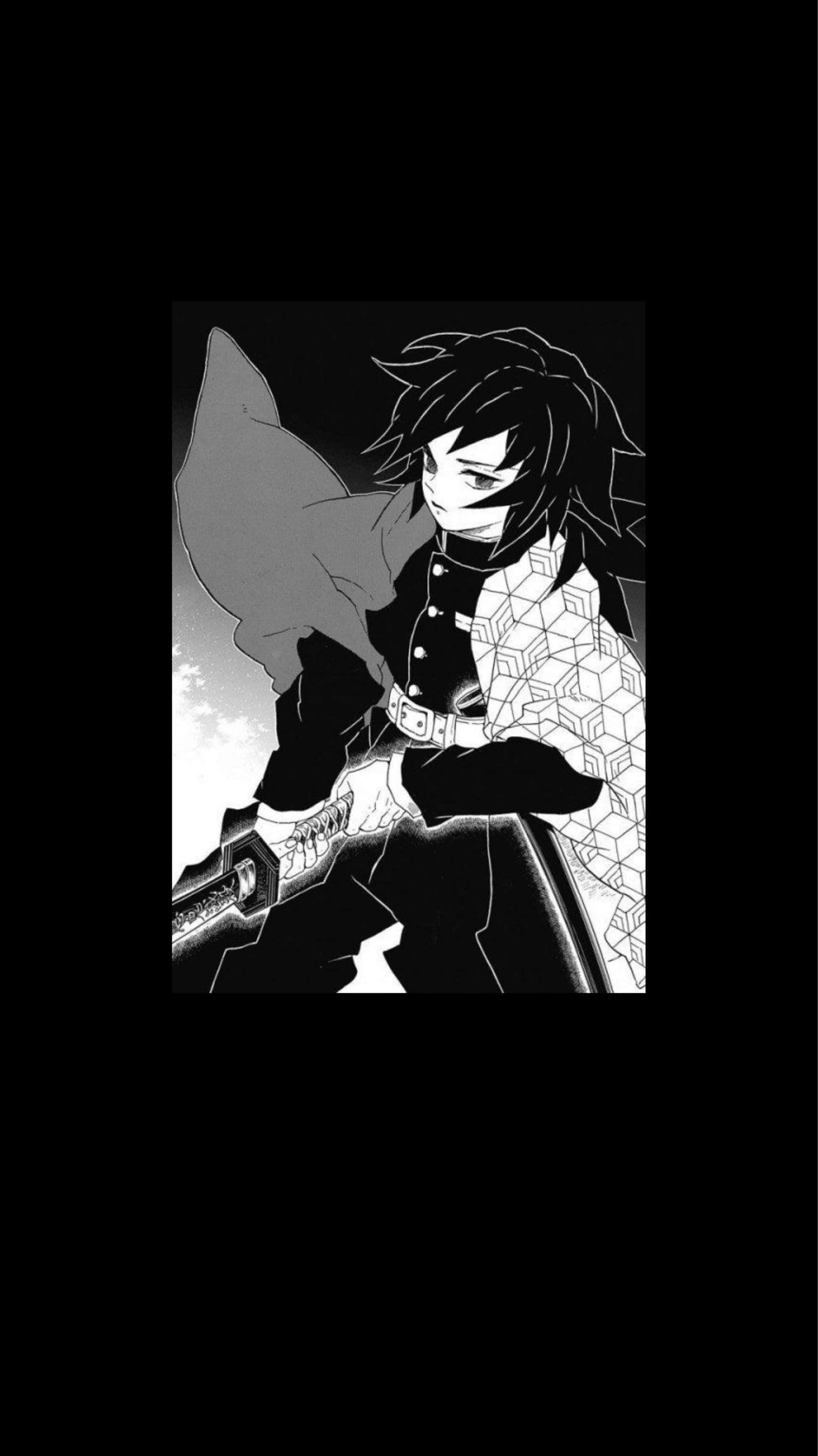 Dark Demon Slayer, black and white anime character, spiky hair, 2K Phone Wallpaper