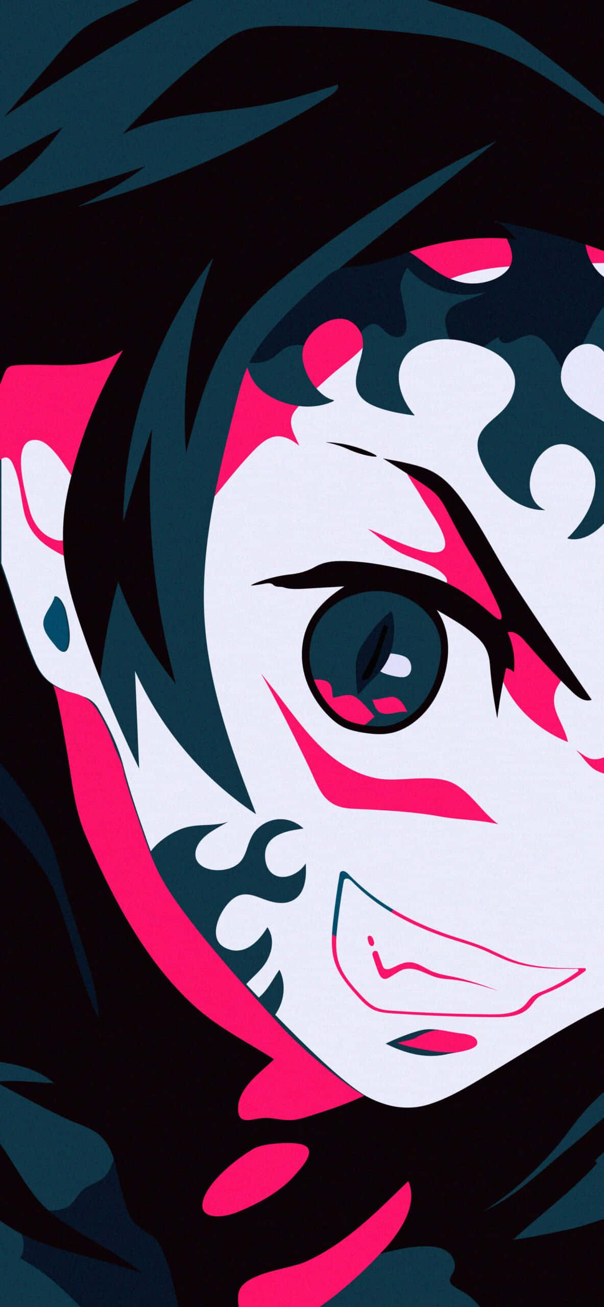 Dark Demon Slayer, white face, pink markings, 2K Phone Wallpaper