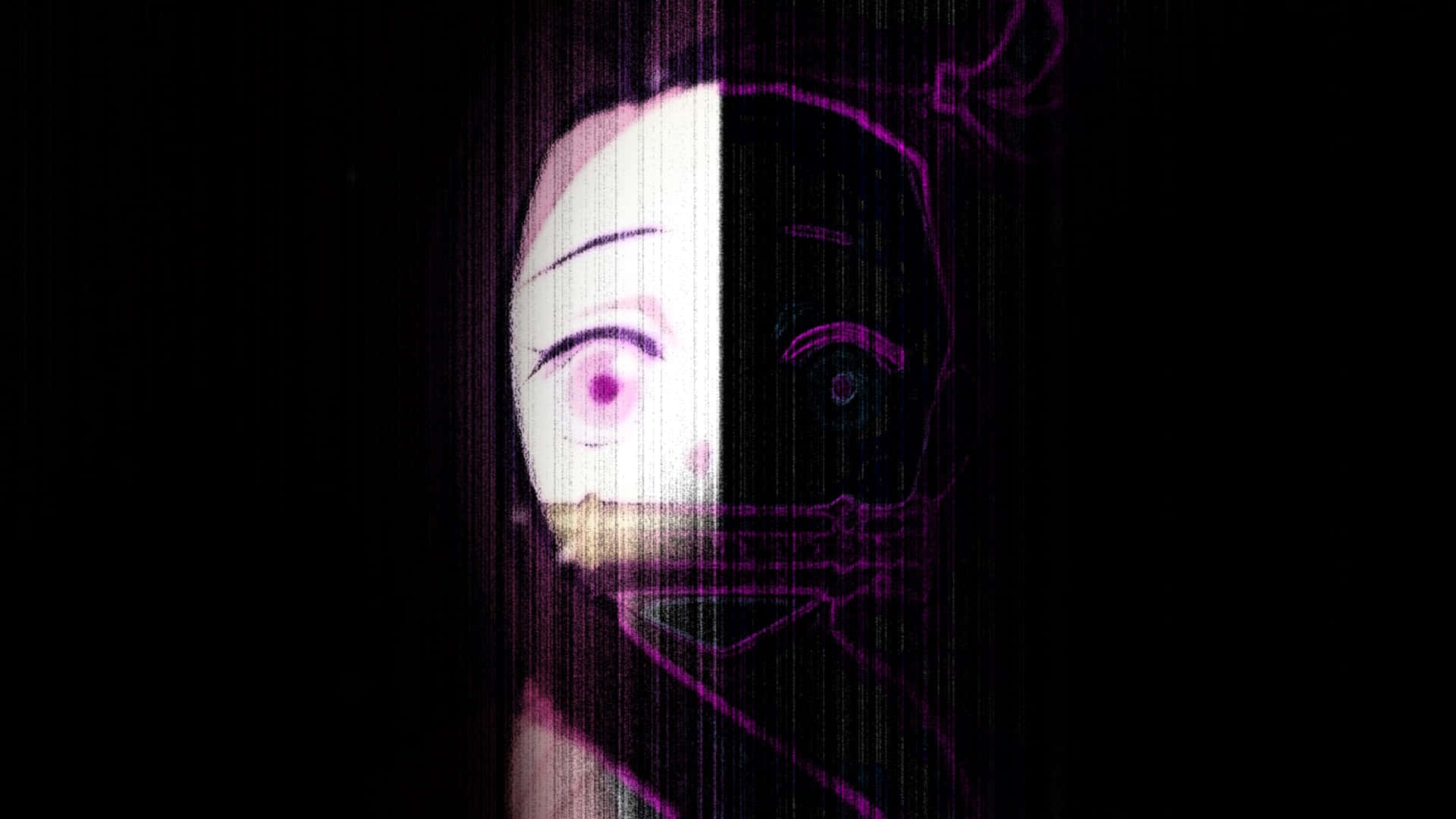 Dark Demon Slayer, iPhone Theme Display, glitching anime girl, Full HD Desktop Wallpaper