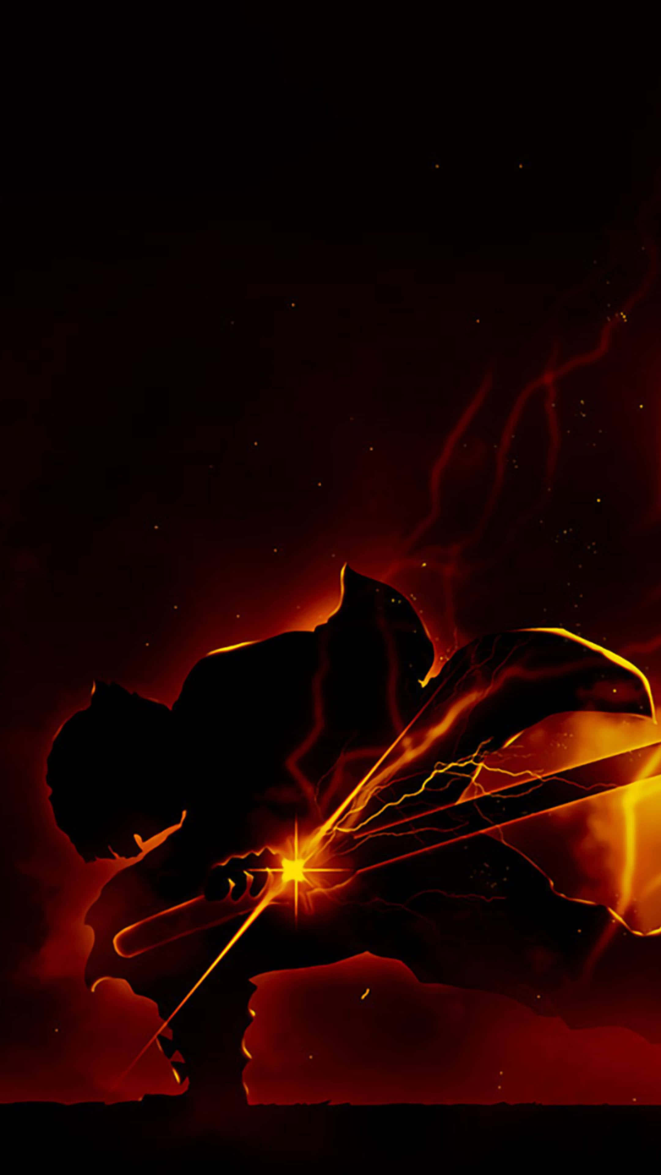 Dark Demon Slayer, silhouette, sword, 4K Phone Wallpaper