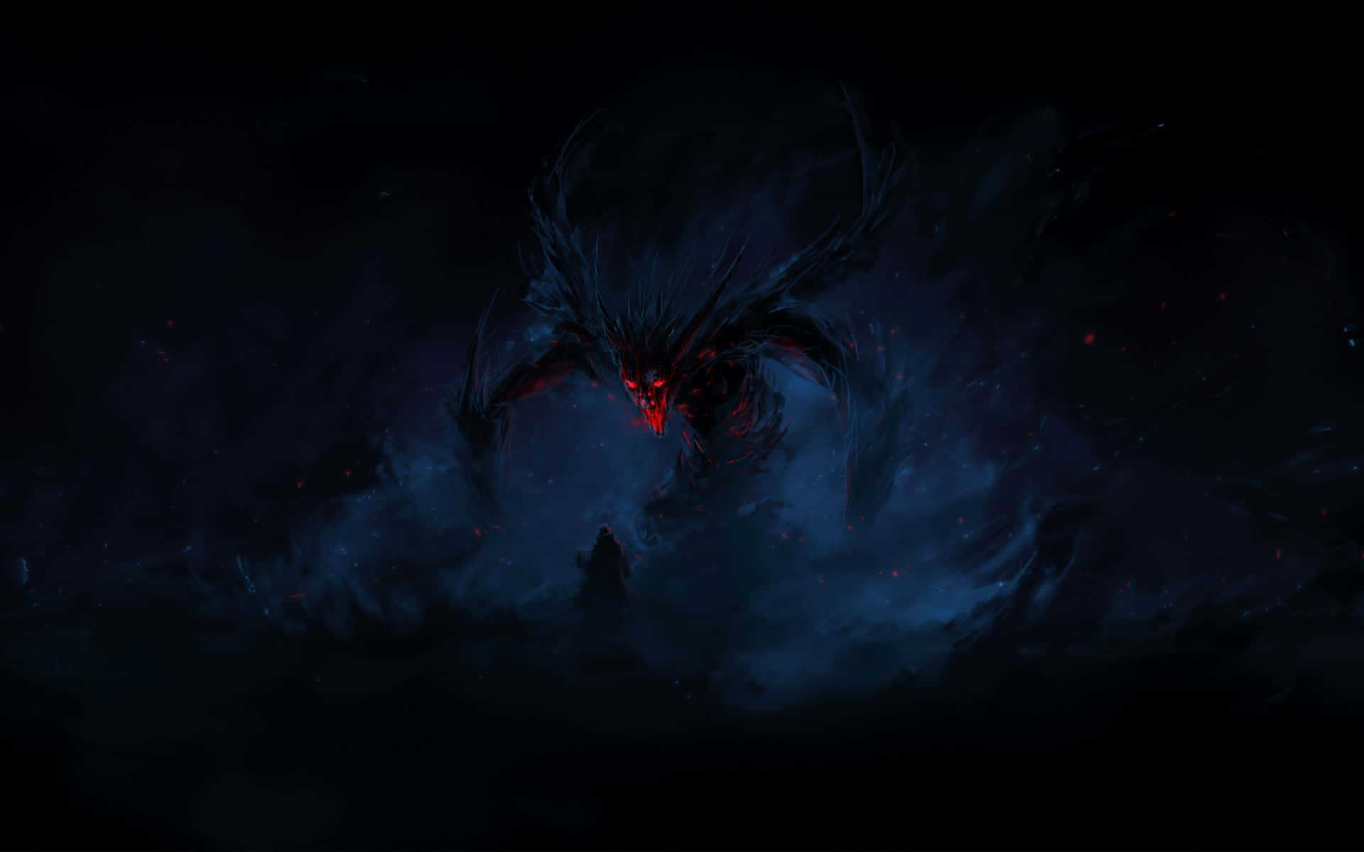 Dark Demon, colossal dark dragon, glowing red eyes, Full HD Desktop Wallpaper