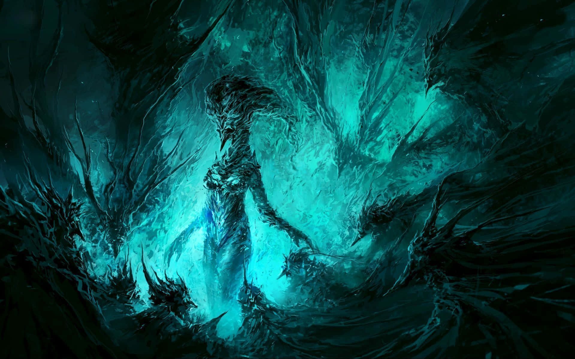 Dark Demon, teal, black, Full HD Desktop Wallpaper