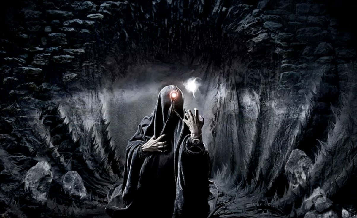 Dark Demon, glowing red eye, dark cave, SD Desktop Wallpaper