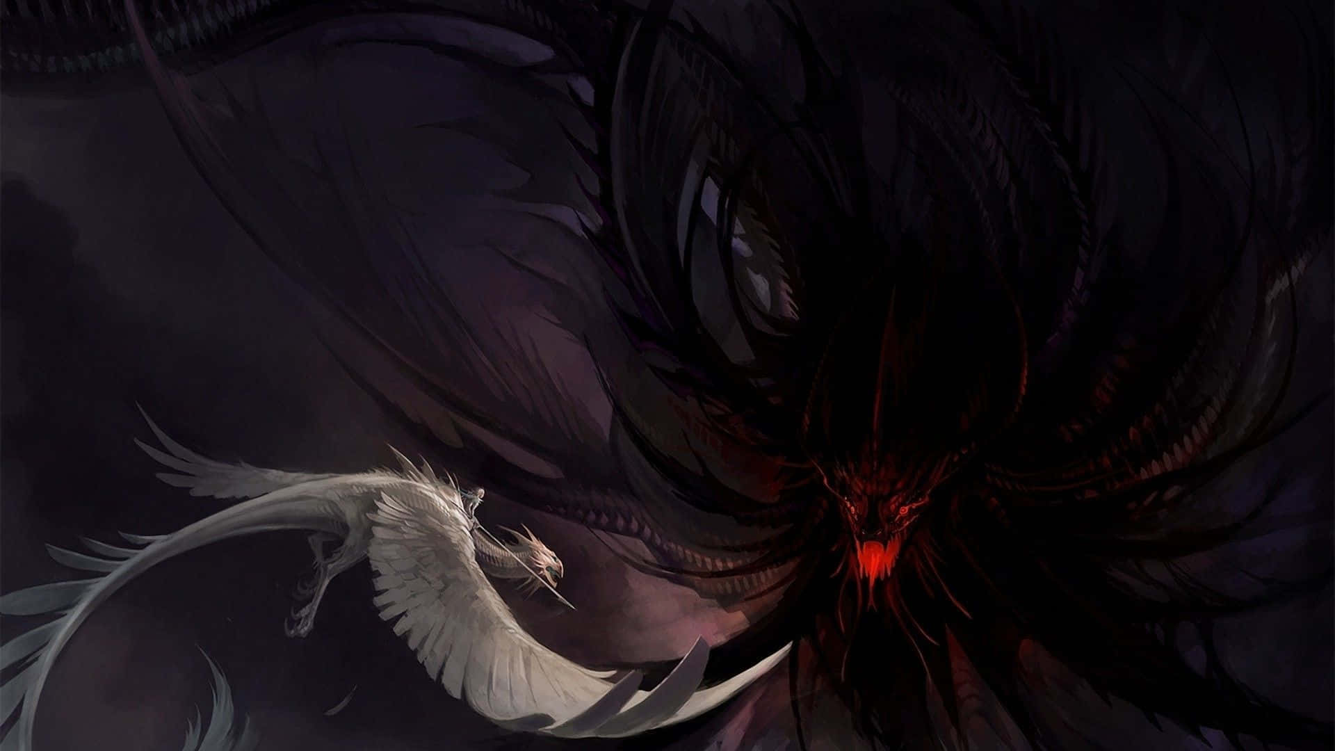 Dark Demon, white bird, massive dark creature, Full HD Desktop Wallpaper