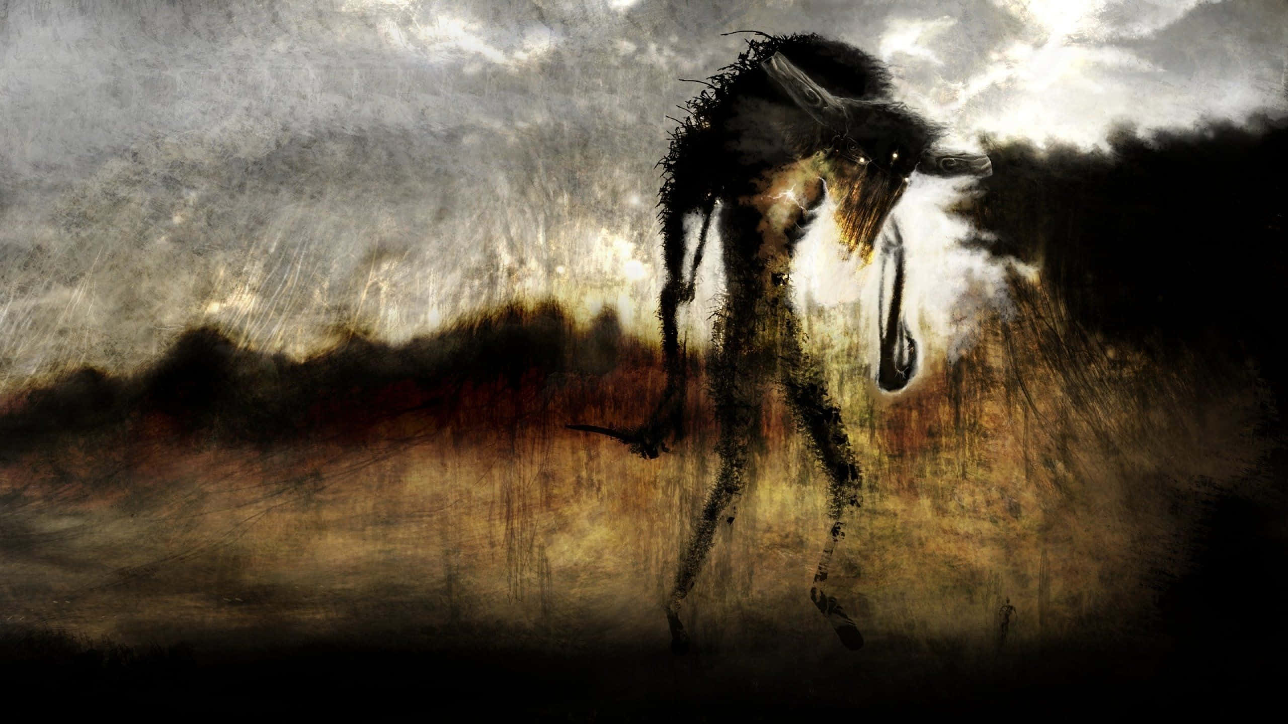Dark Demon, stormy sky, desolate field, 2K Desktop Wallpaper