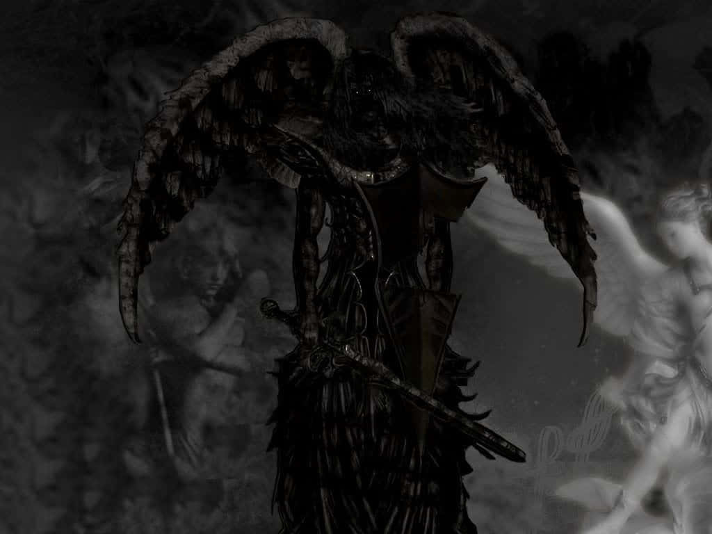 Dark Demon, dark-winged angelic figure, tattered armor, SD Desktop Wallpaper