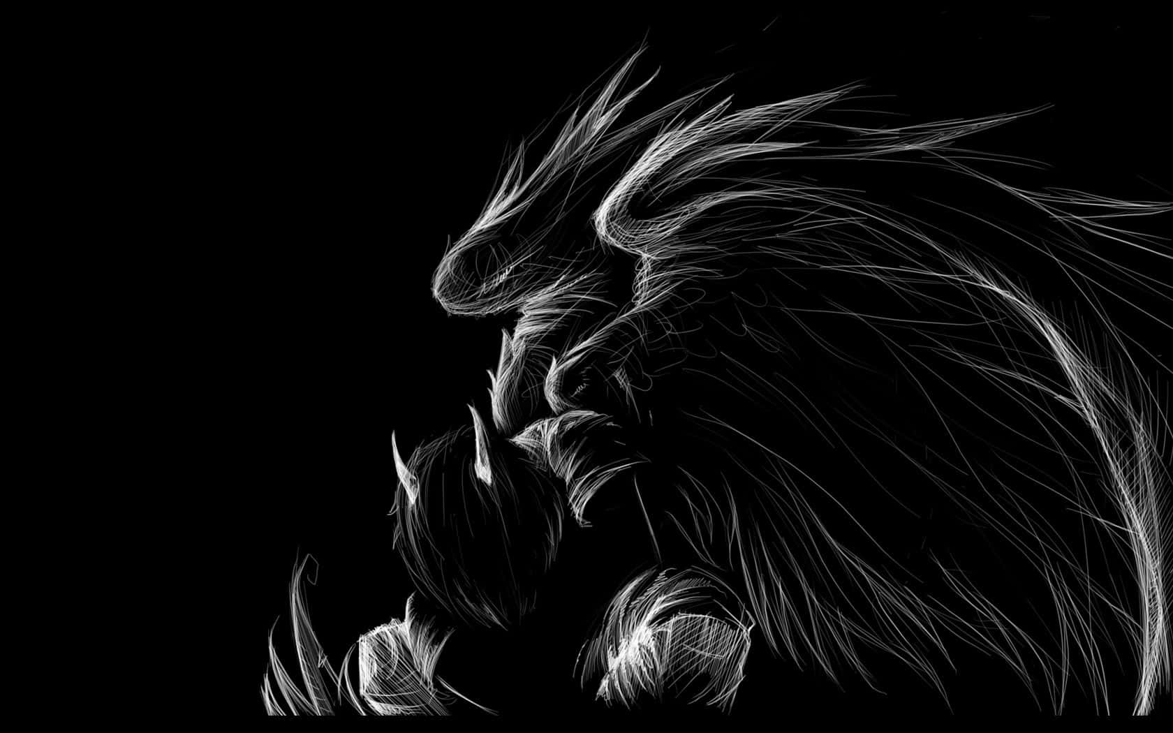 Dark Demon, glowing white lines, stark black background, HD Desktop Wallpaper