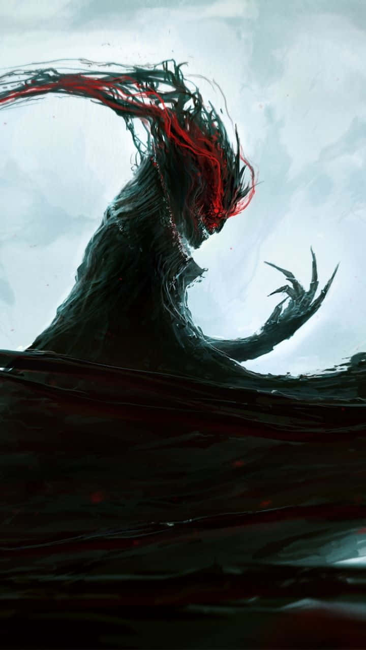 Dark Demon, red streaked hair, swirling black water, HD Phone Wallpaper