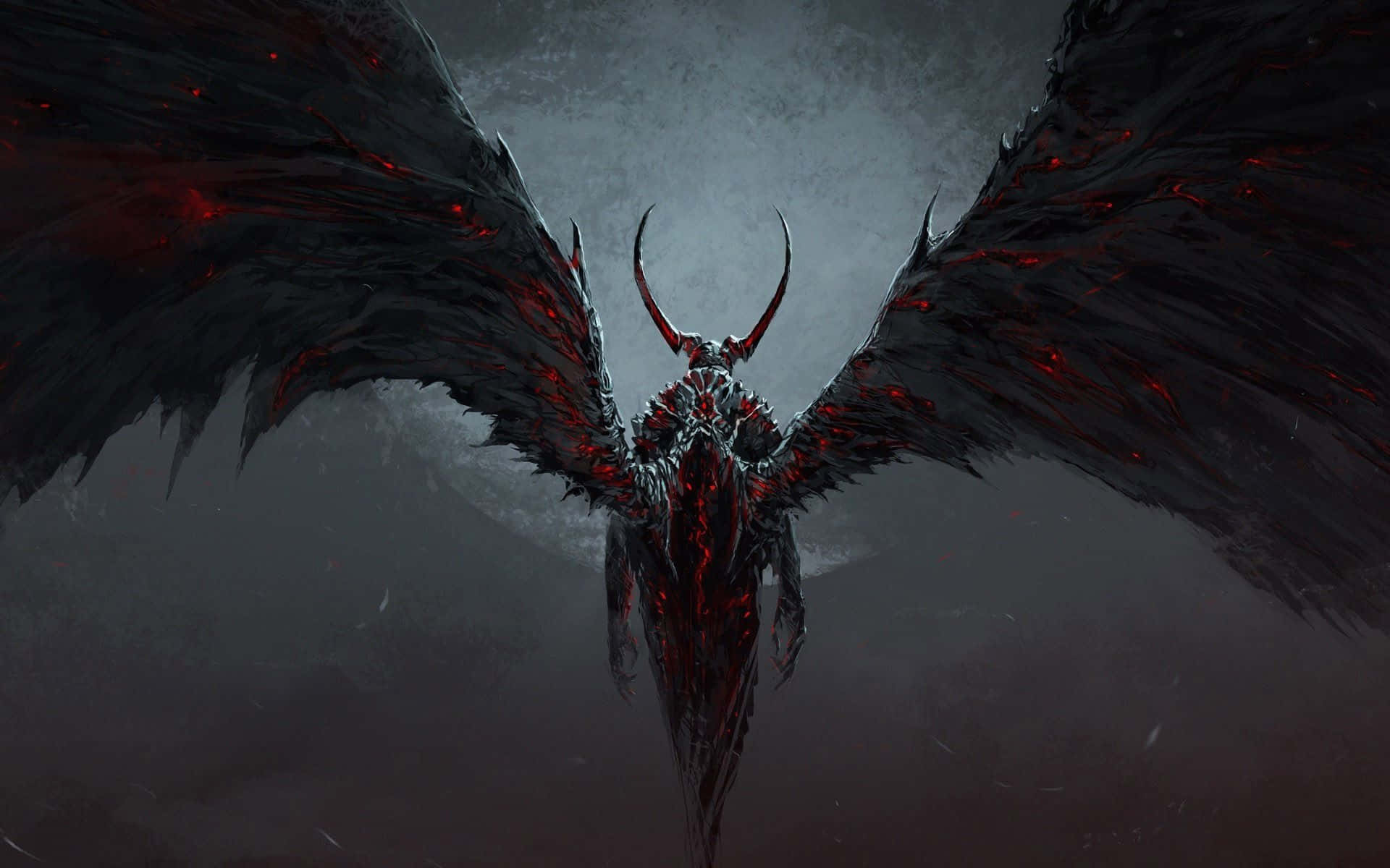 Dark Demon, black wings, glowing red veins, Full HD Desktop Wallpaper
