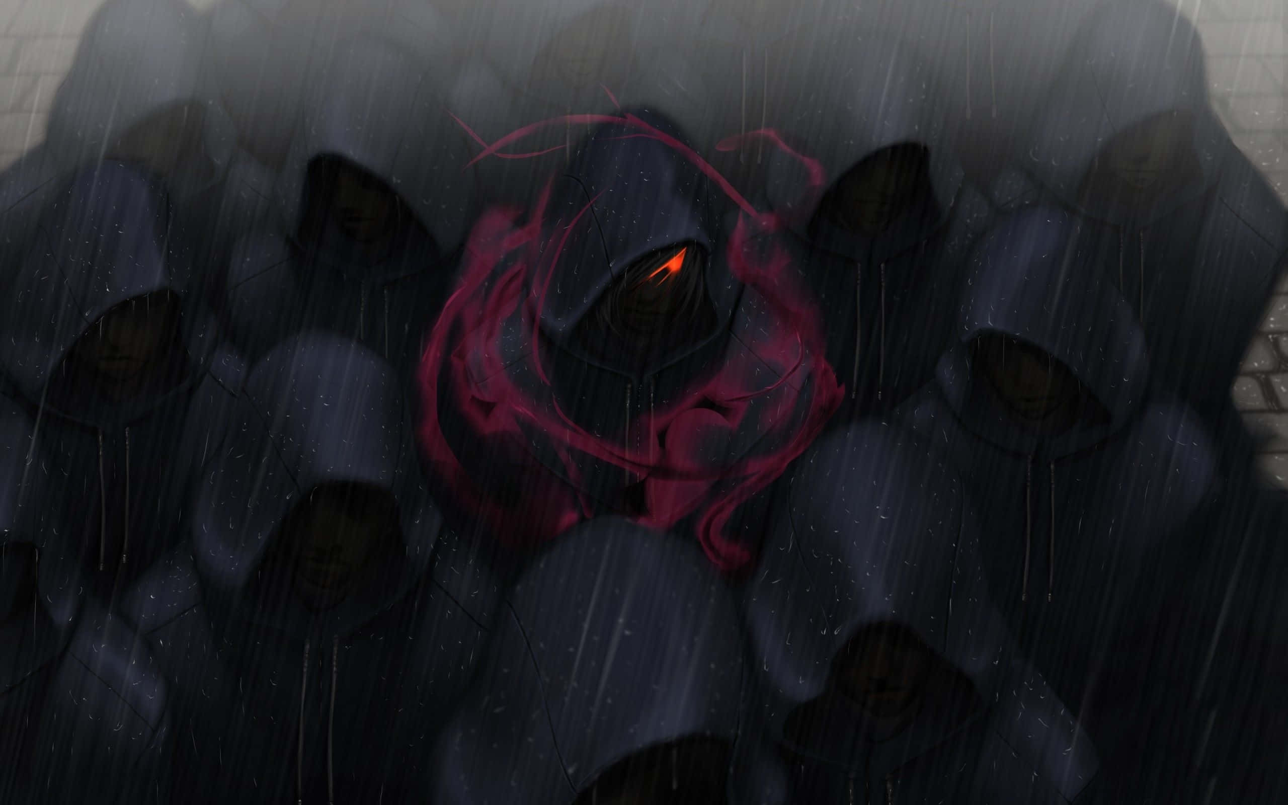 Dark Demon, glowing red eyes, swirling crimson energy, 2K Desktop Wallpaper