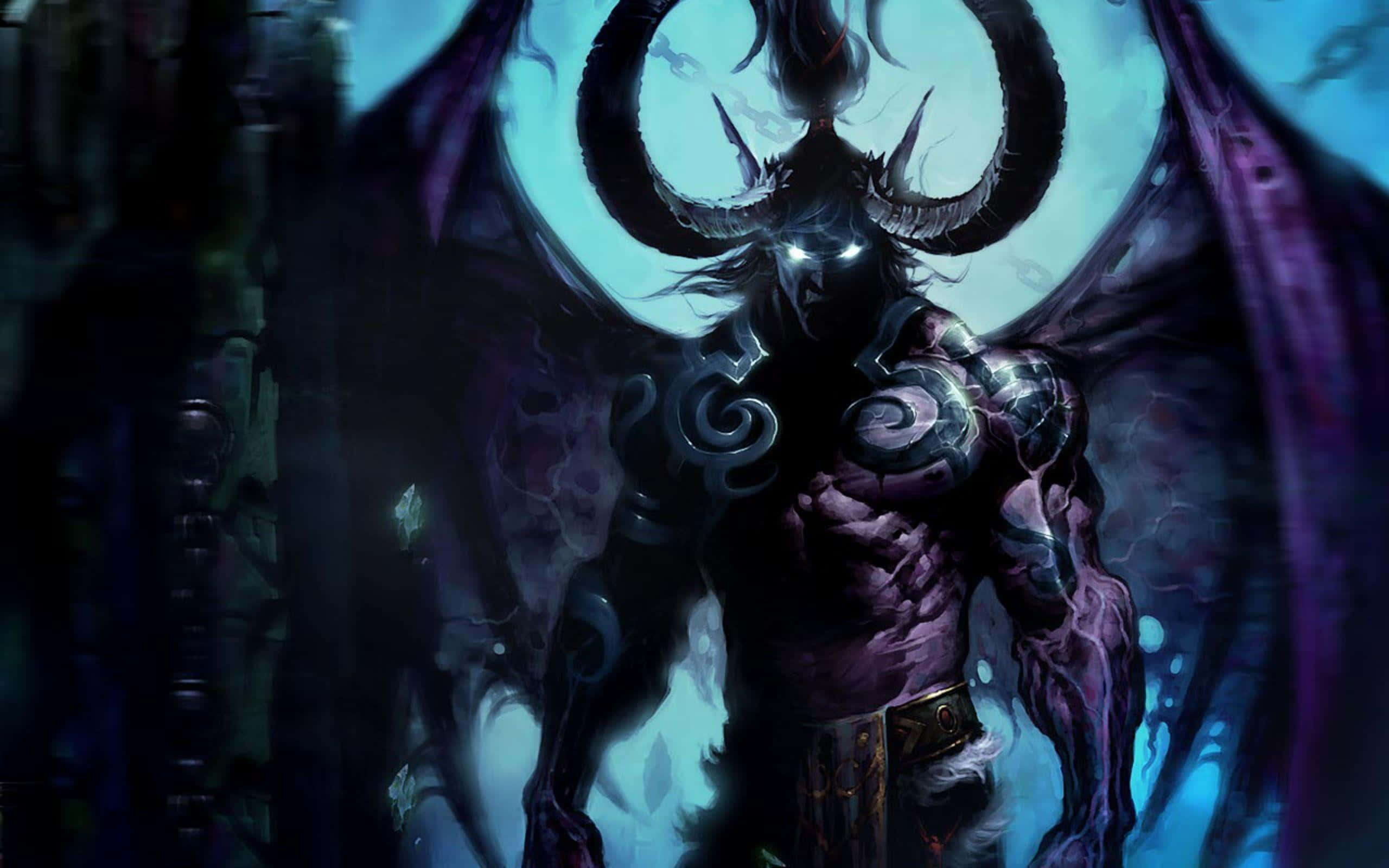 Dark Demon, purple wings, glowing eyes, 2K Desktop Wallpaper