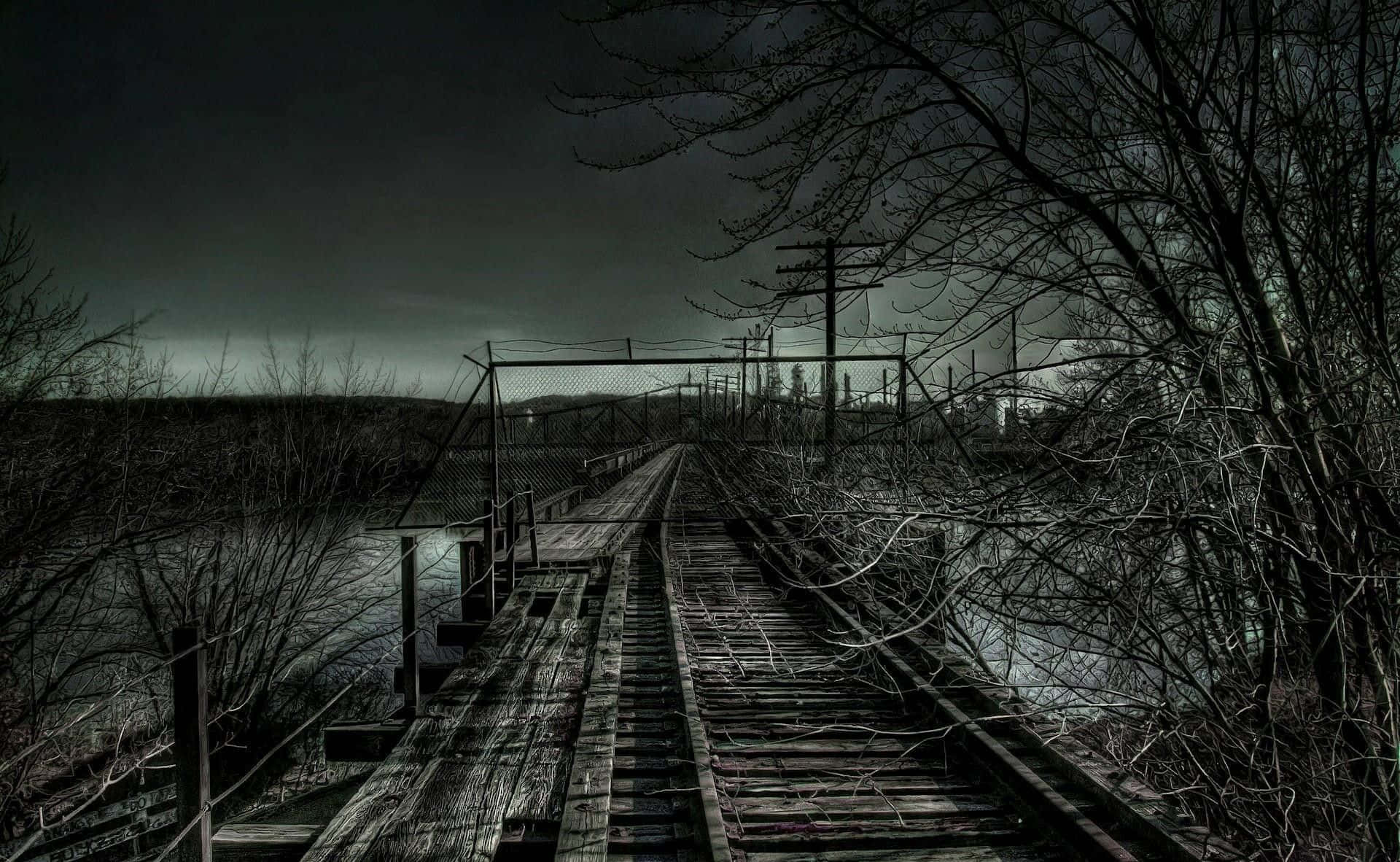Dark Depressing, railway bridge, gloomy night sky, Full HD Desktop Wallpaper