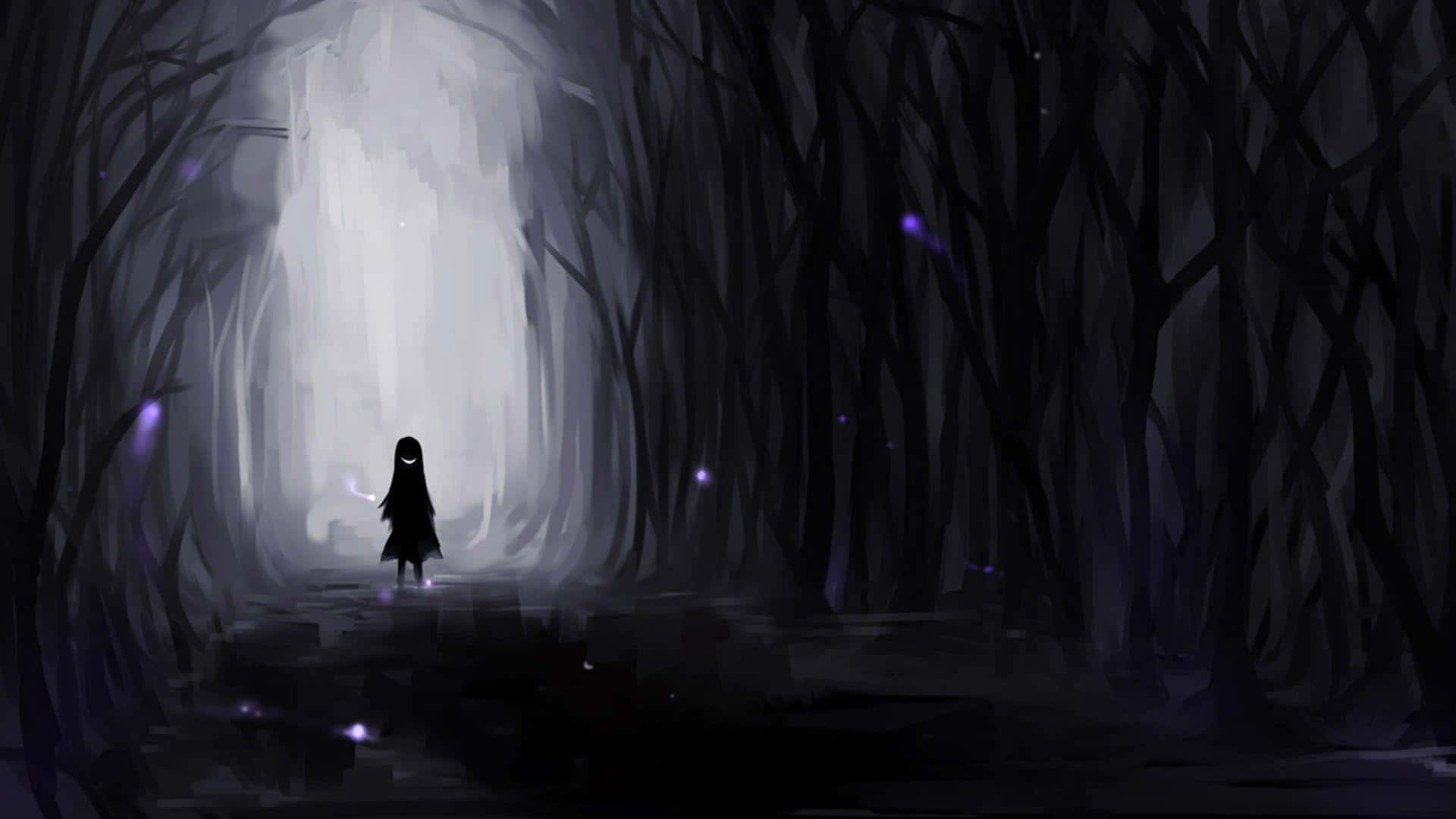 Dark Depressing, lone figure, glowing smile, Full HD Desktop Wallpaper