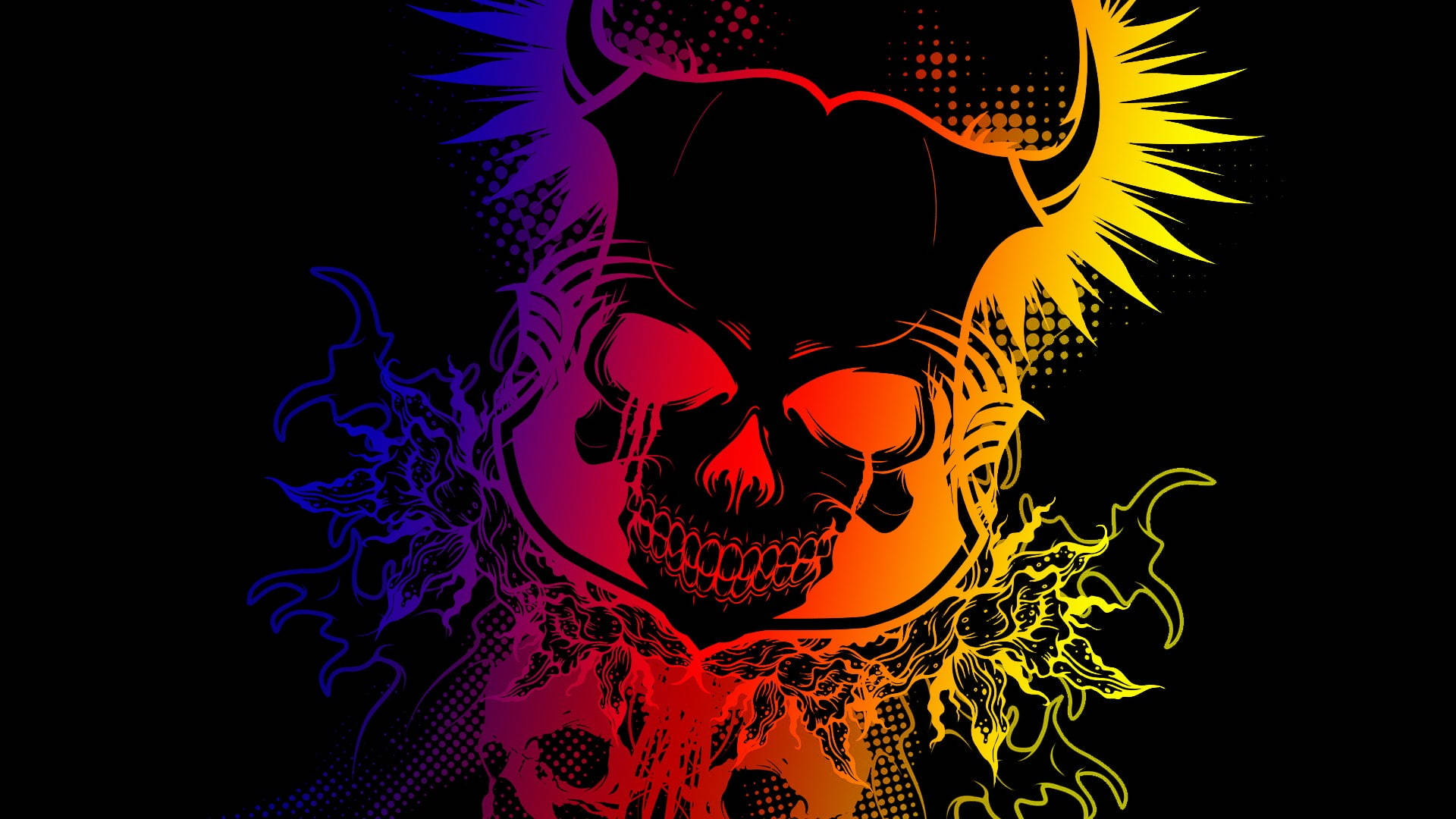 Dark Devil, skull, fiery horns, Full HD Desktop Wallpaper