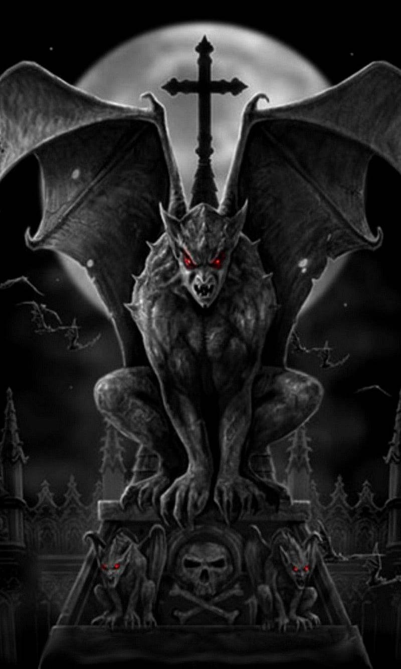 Dark Devil, gargoyle, glowing red eyes, HD Phone Wallpaper