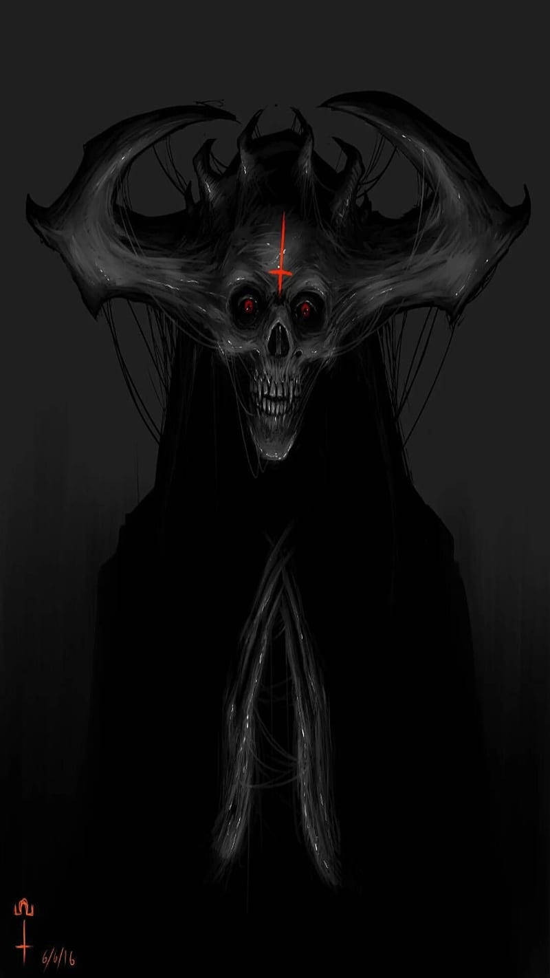 scary dark devil, skeletal horror figure, glowing red eyes, HD Phone Wallpaper