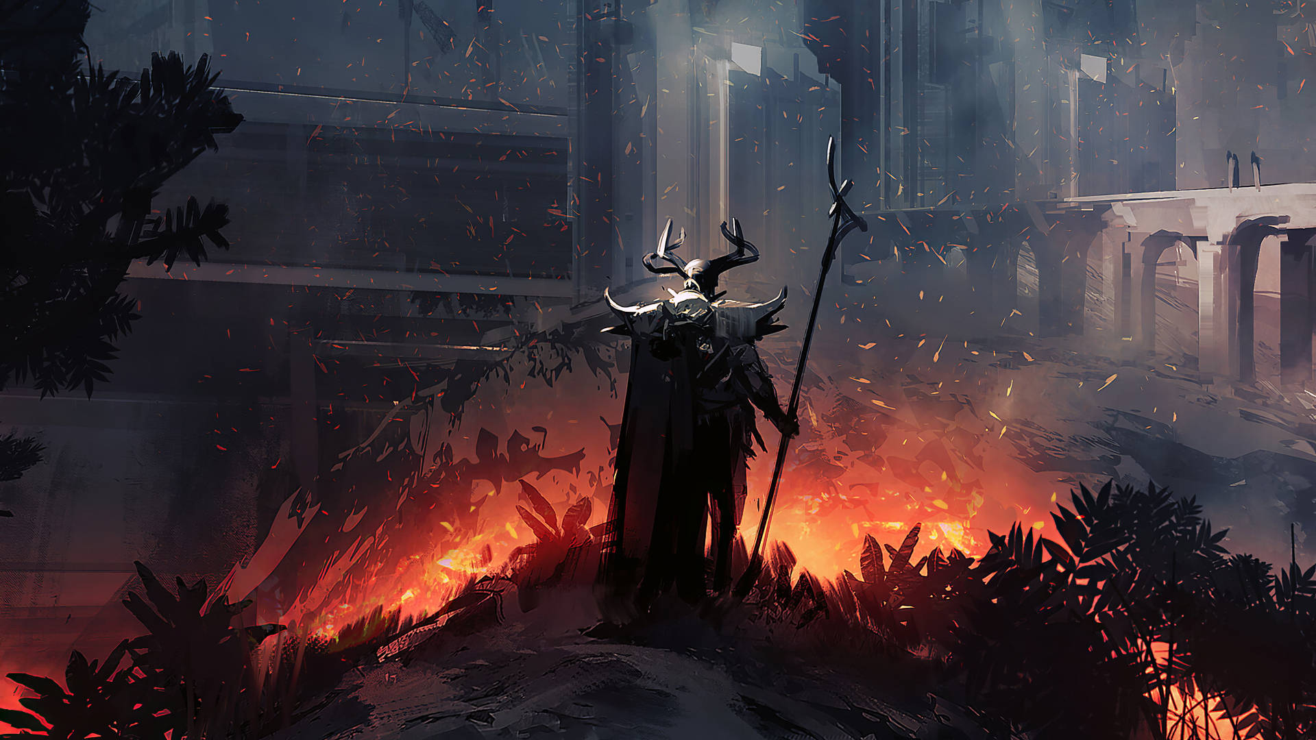 Dark Devil, antlers, fiery abyss, Full HD Desktop Wallpaper