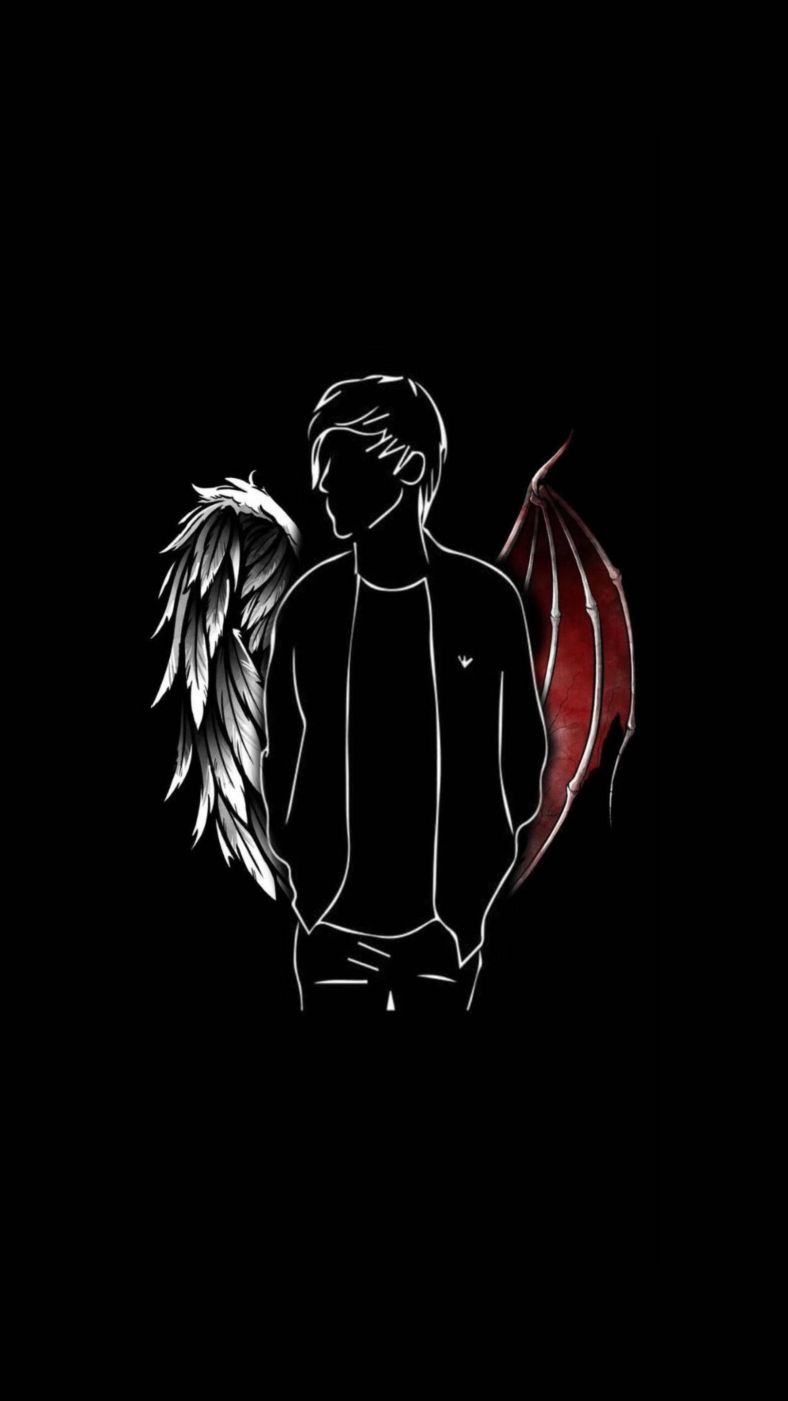 Simple Black Devil HD, white angel wing, red demonic wing, 2K Phone Wallpaper