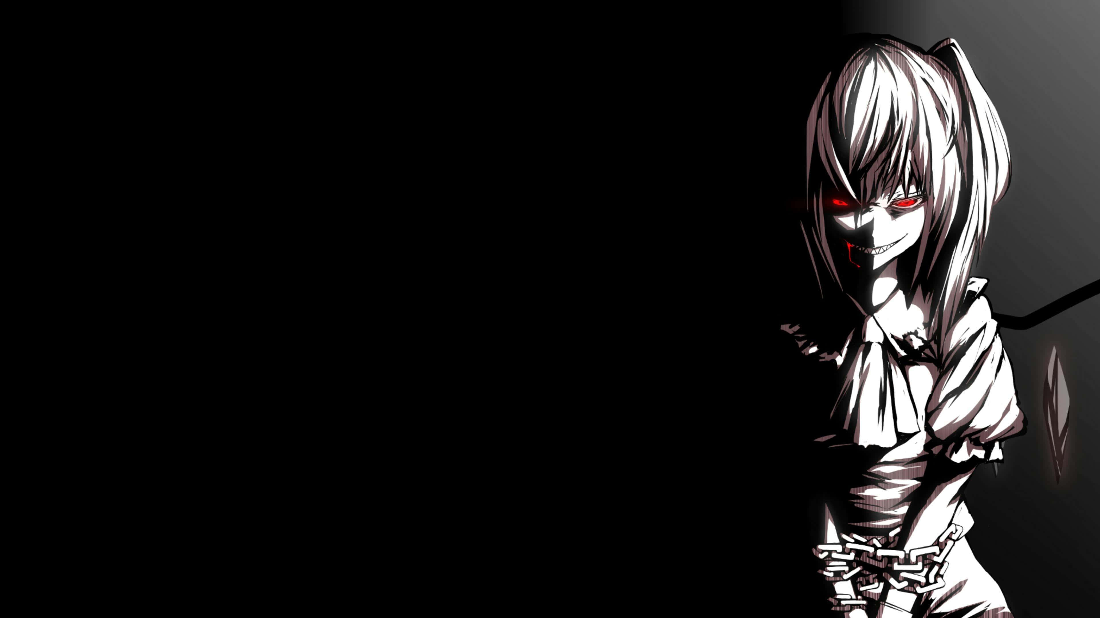 Dark Anime Devil Art, white hair, red eyes, 4K Desktop Wallpaper