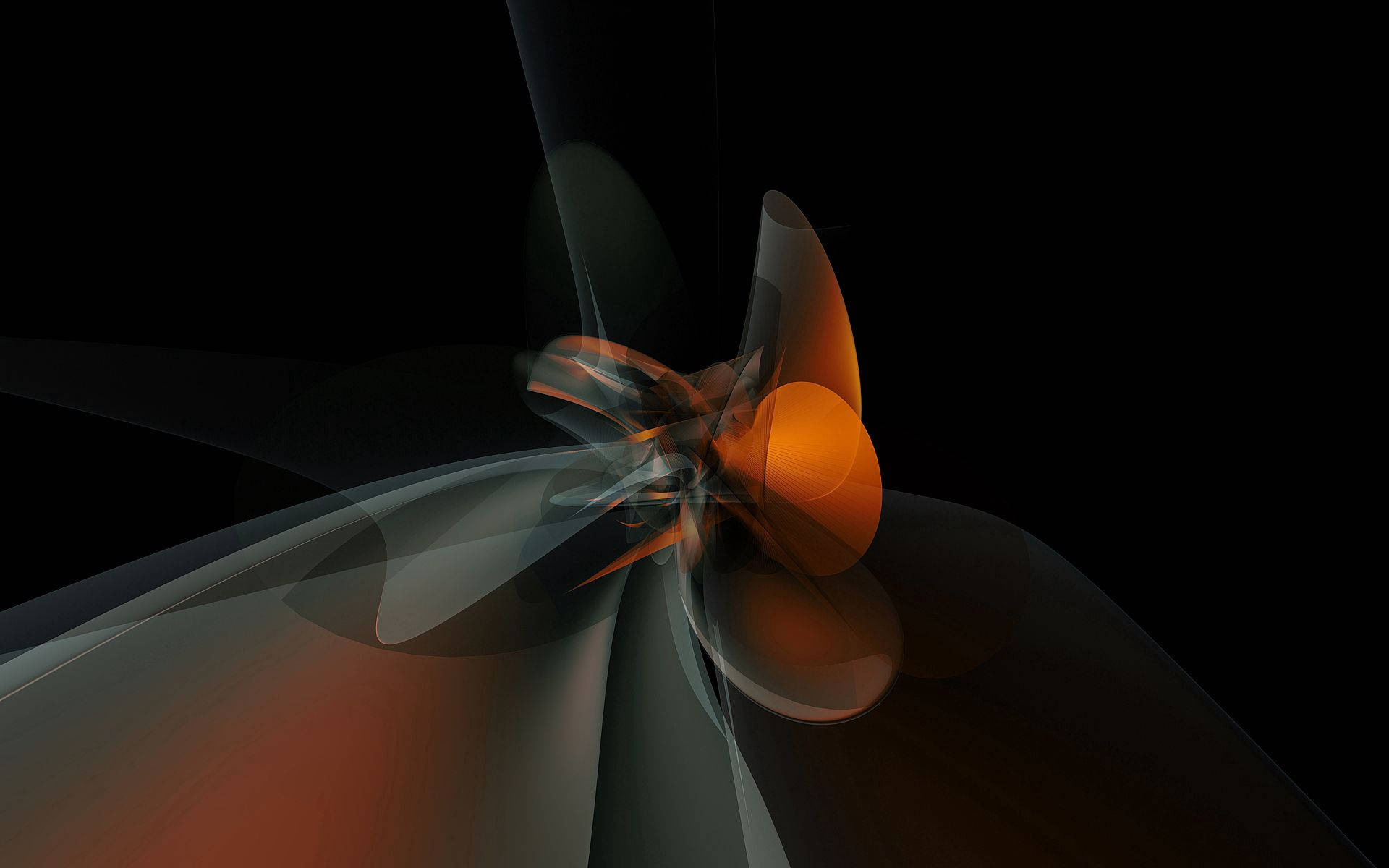 dark orange, glowing orange abstract fractal shape, deep black background, Full HD Desktop Wallpaper