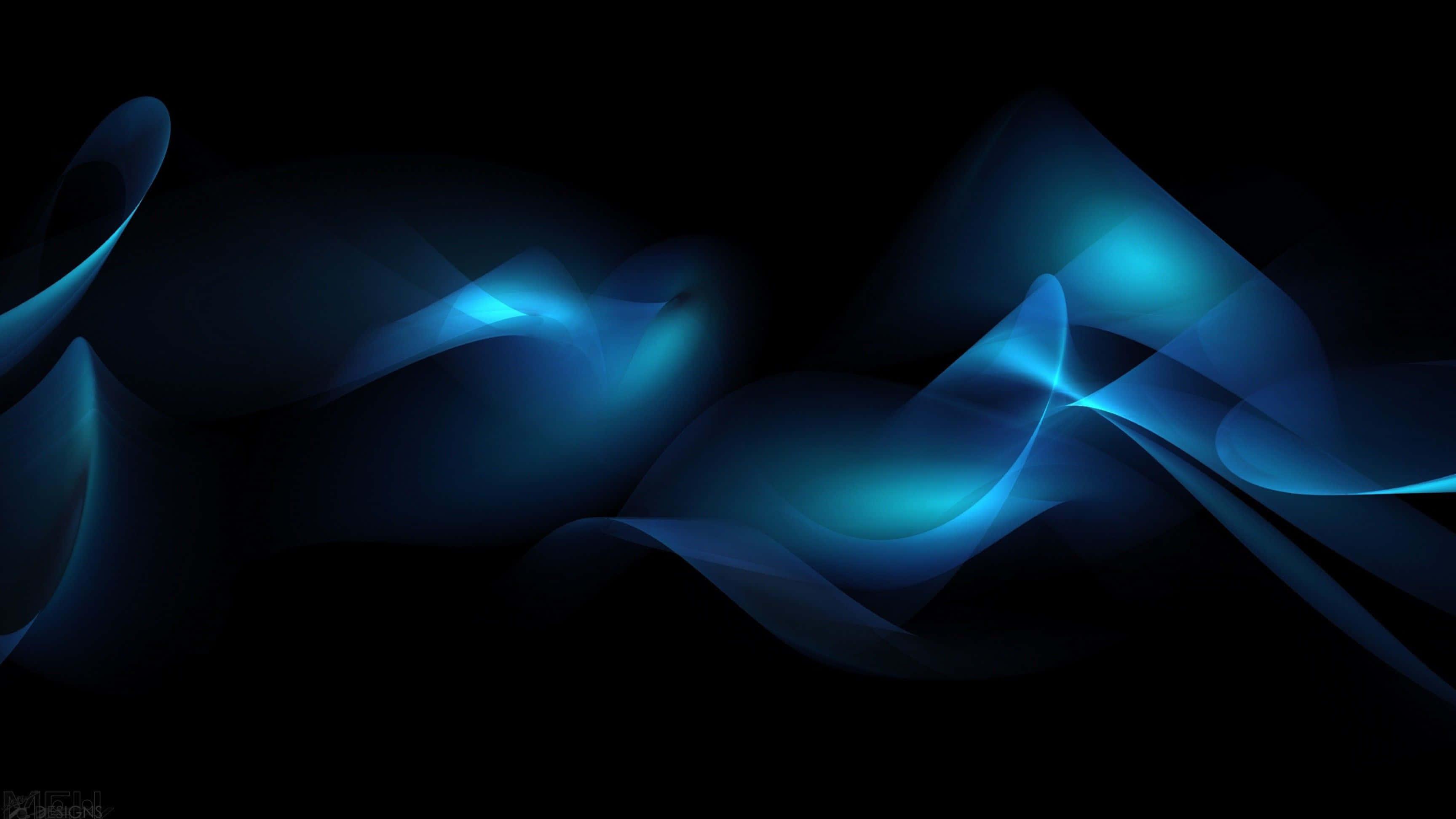 Glowing blue ethereal waves, deep black background, serene digital abstract scene, 2K Desktop Wallpaper