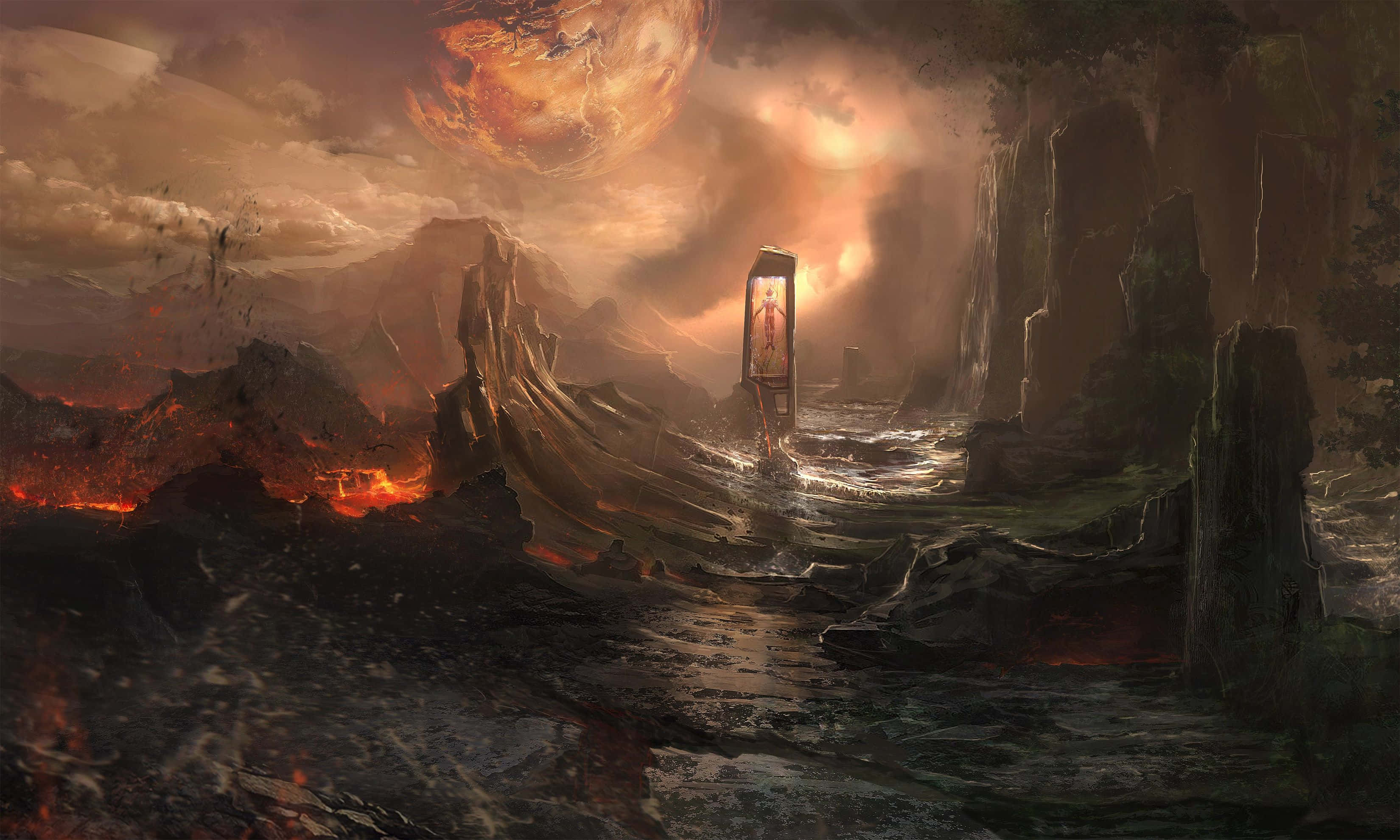 Dark Digital Art, 3300 x 1980, glowing portal, 2K Desktop Wallpaper