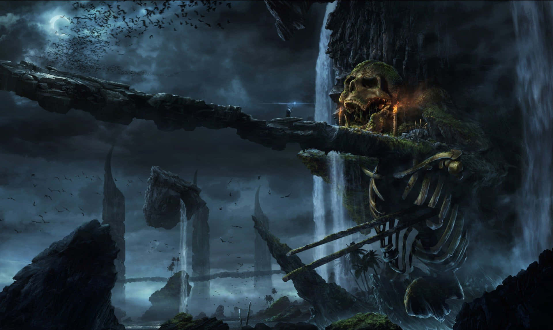 Mystical Gateways, skeletal giant, glowing eyes, Full HD Desktop Wallpaper
