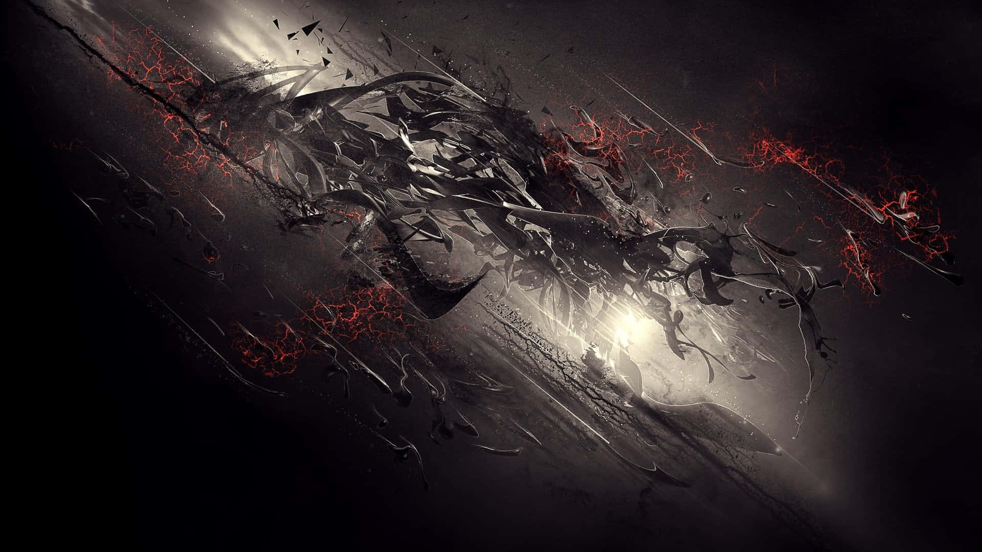 dark digital art, shattered glass fragments, glowing red cracks, Full HD Desktop Wallpaper