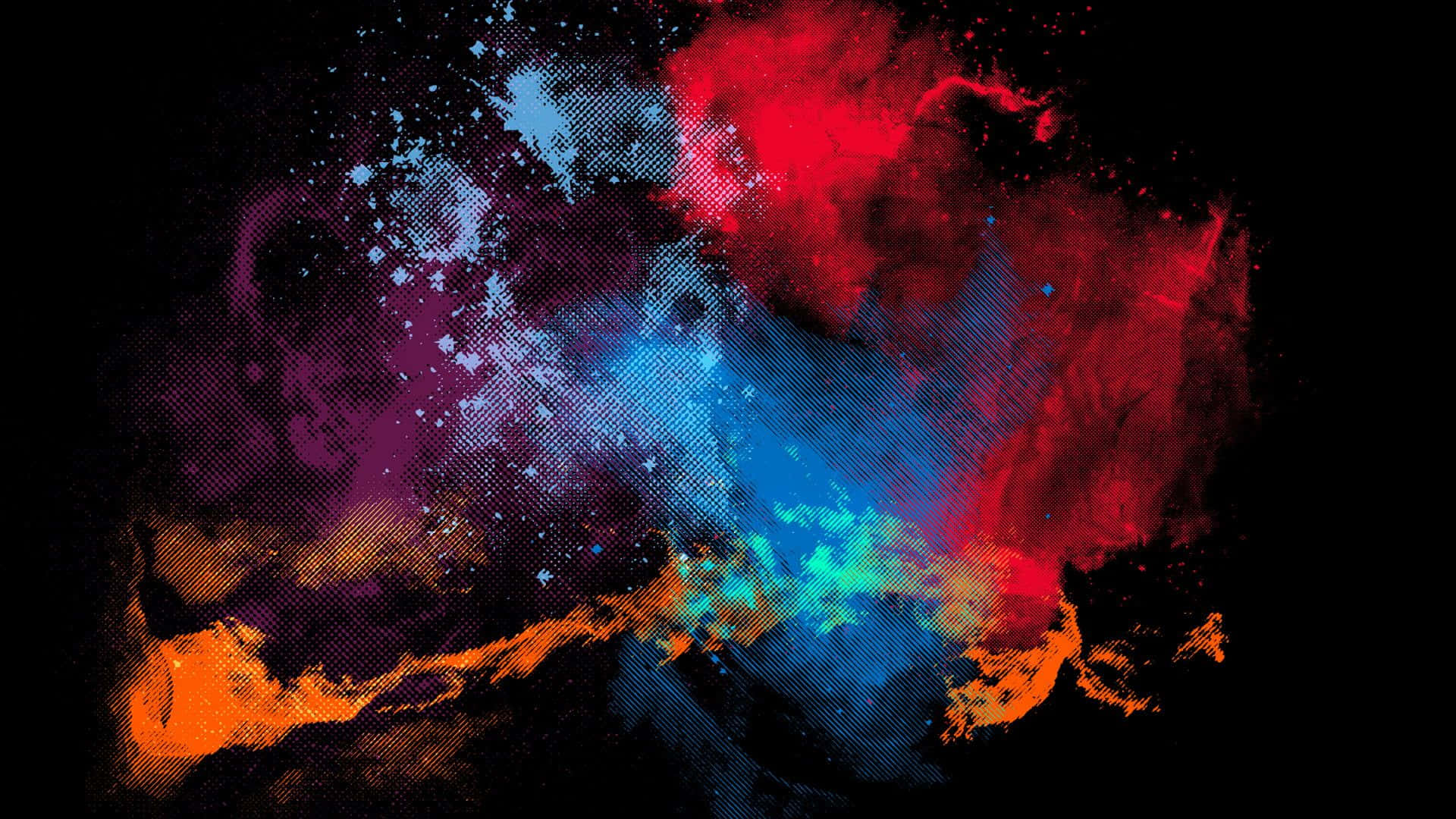 cosmic nebula, red blue and orange hues, black background, Full HD Desktop Wallpaper