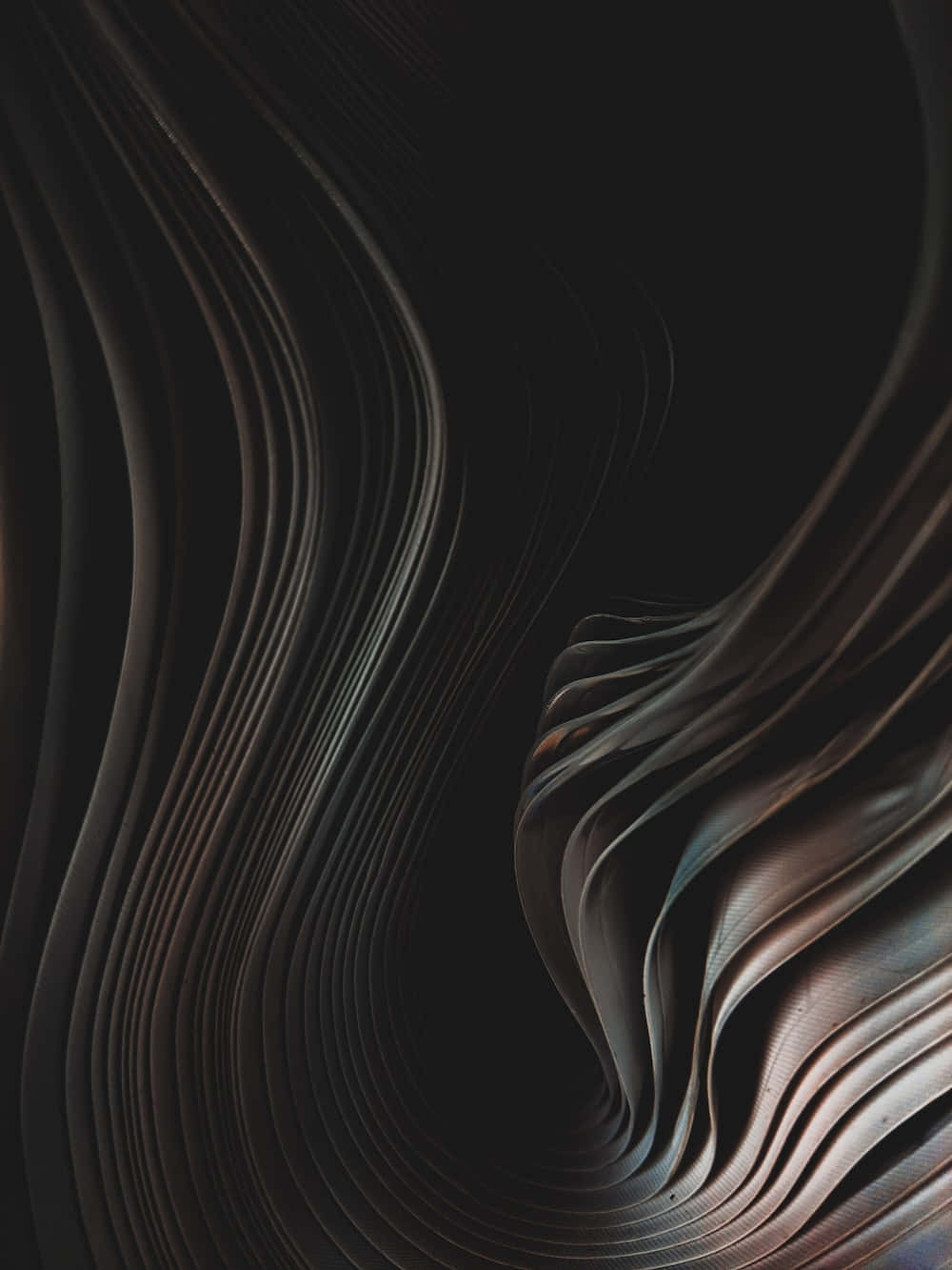 dark abstract art, black background, layered brown and gray curves, HD Phone Wallpaper