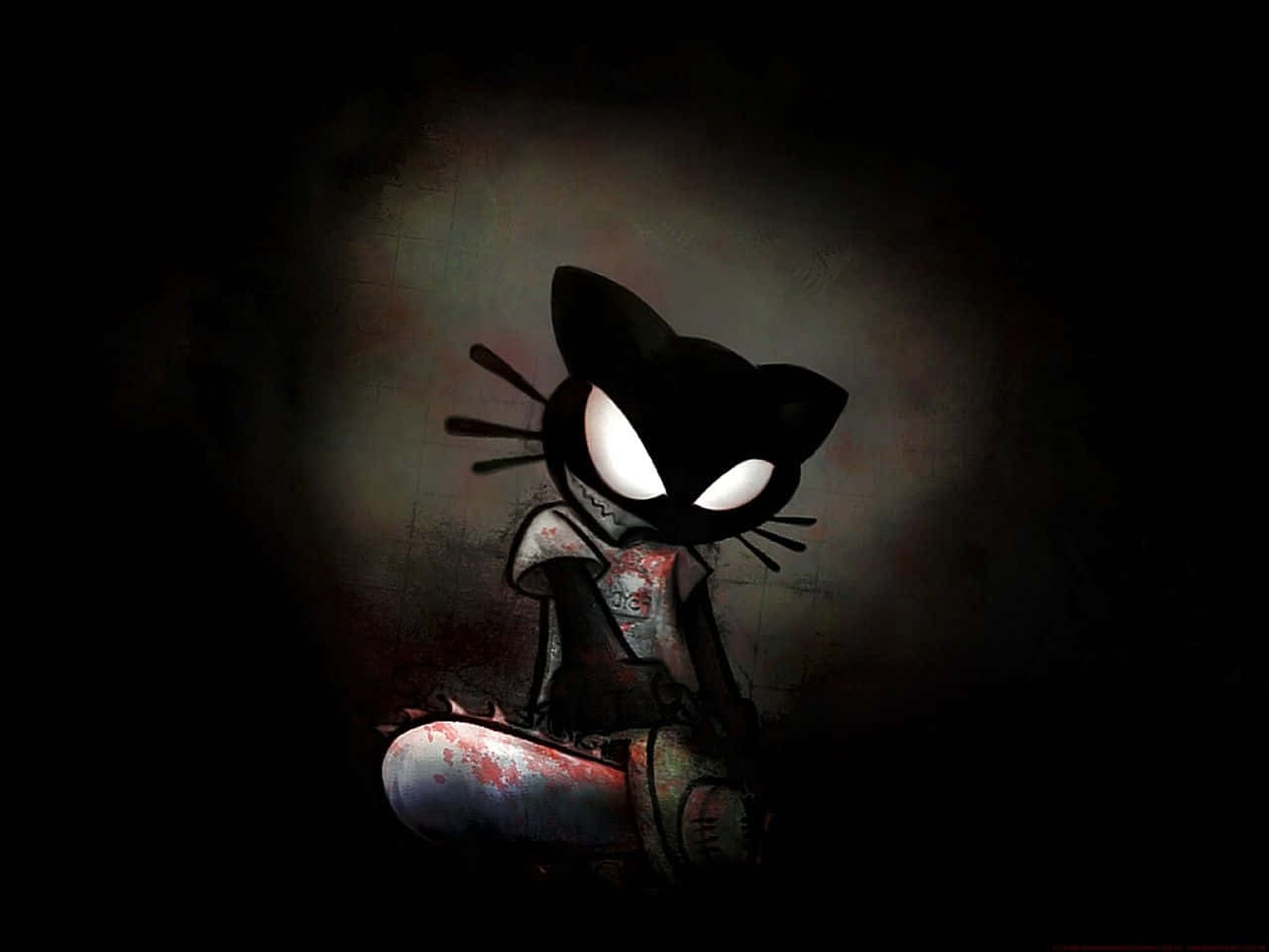 dark digital art, cartoon cat, glowing white eyes, HD Desktop Wallpaper