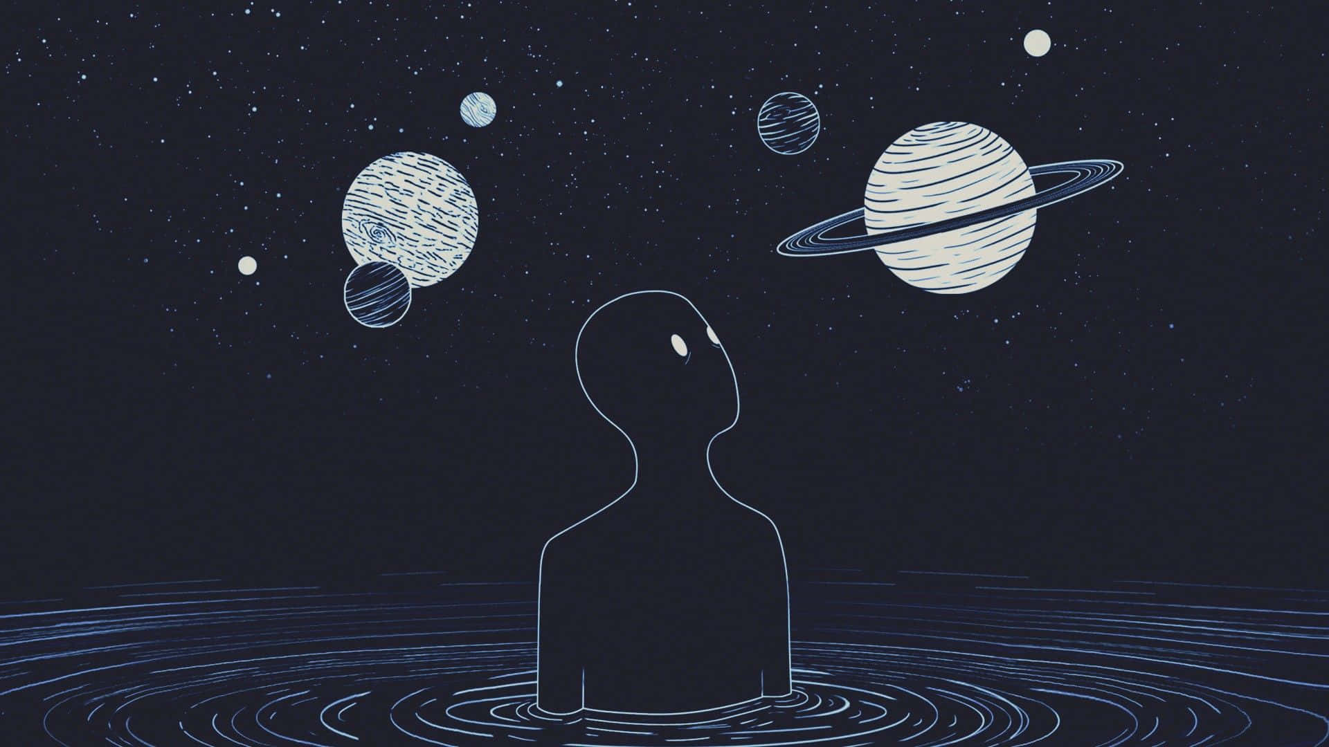 Cute Dark Fantasy Universe, minimalist silhouette, water, Full HD Desktop Wallpaper