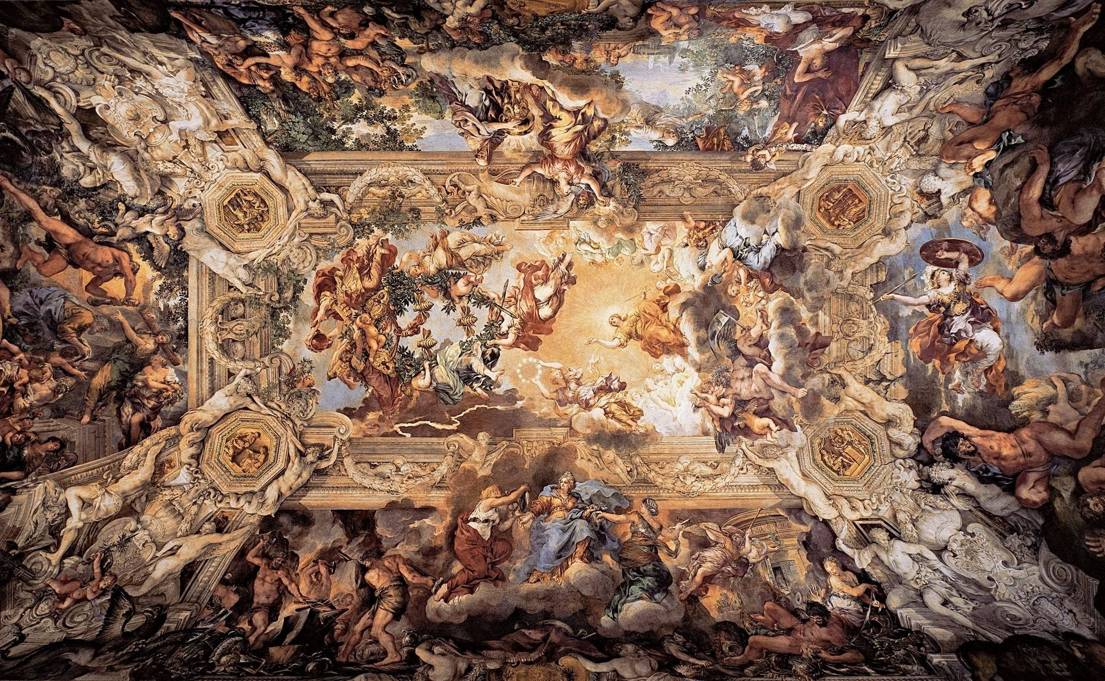 Dark Academia, baroque ceiling fresco, mythological figures, Full HD Desktop Wallpaper