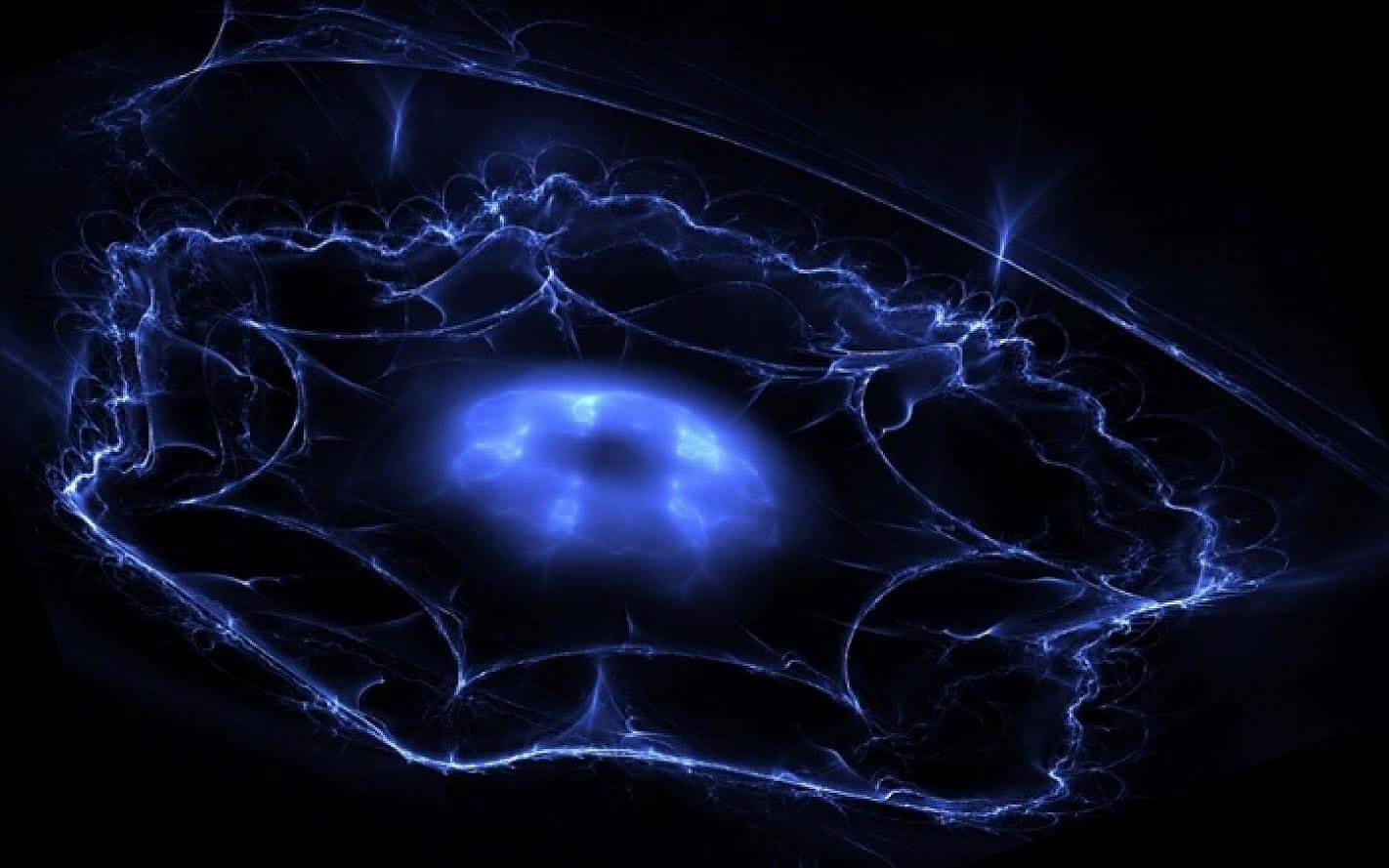 Dark Divinity, glowing blue fractal nebula, electric-like filaments, HD Desktop Wallpaper