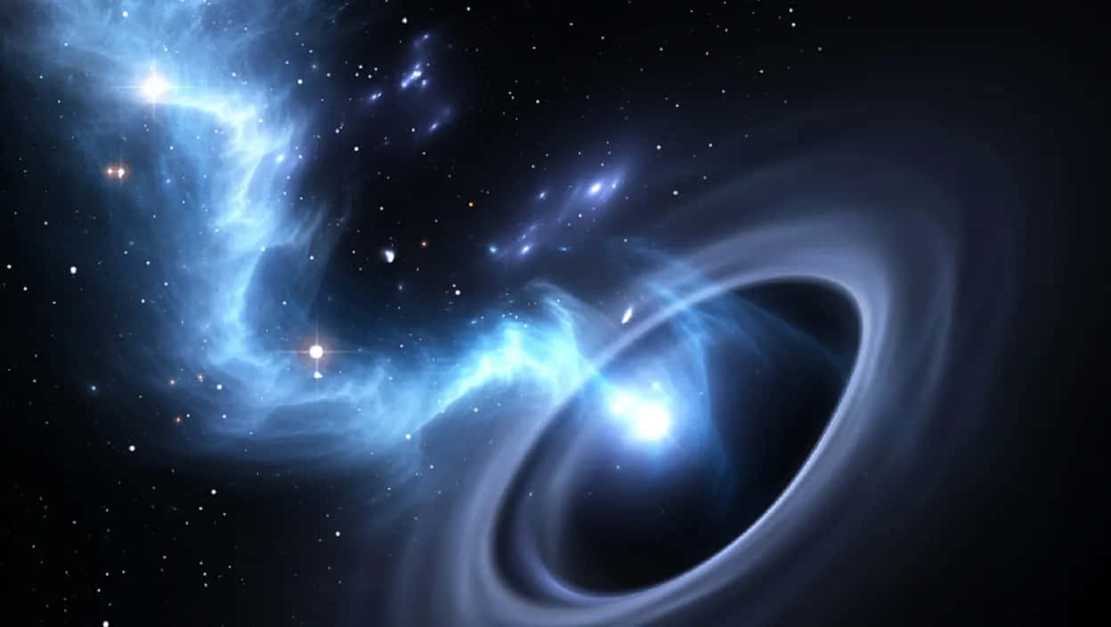 Dark Divinity, glowing blue accretion disk, black hole, SD Desktop Wallpaper