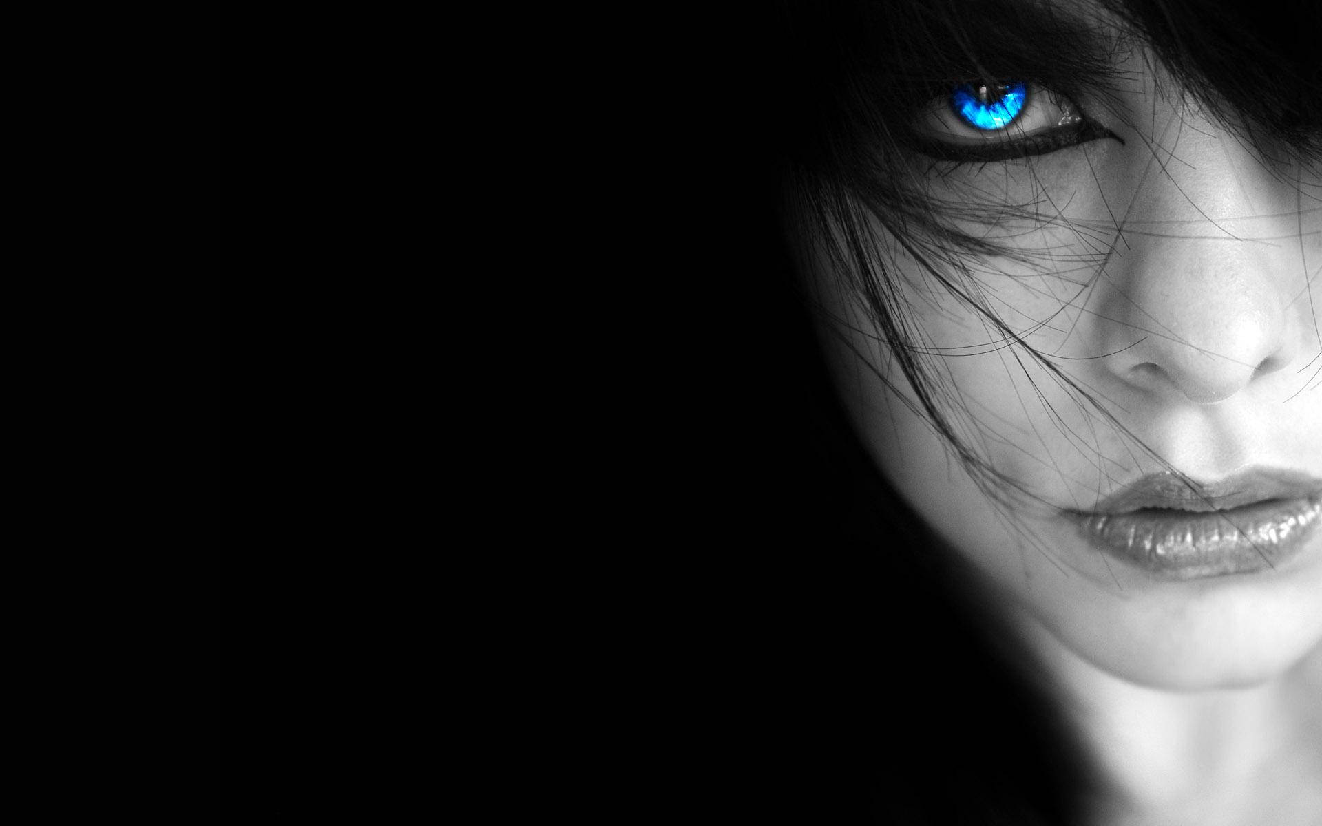 blue eye, monochrome, deep shadows, Full HD Desktop Wallpaper