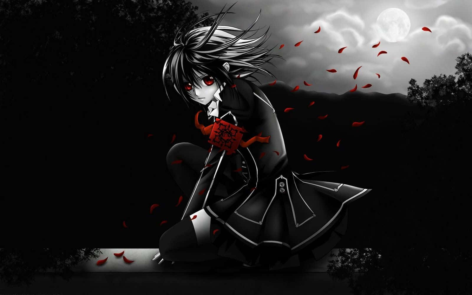 Dark Emo, anime girl, red eyes, HD Desktop Wallpaper
