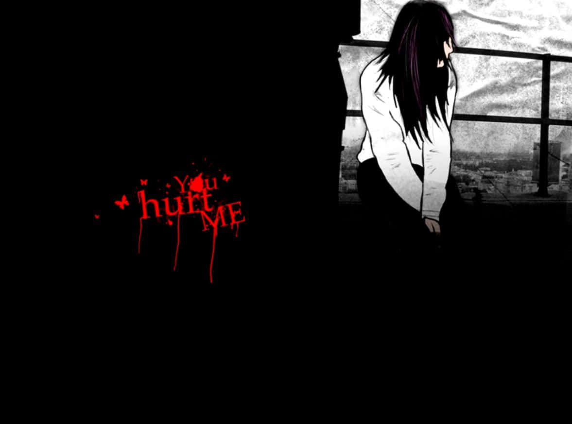 Dark Emo, purple hair, red dripping text, SD Desktop Wallpaper