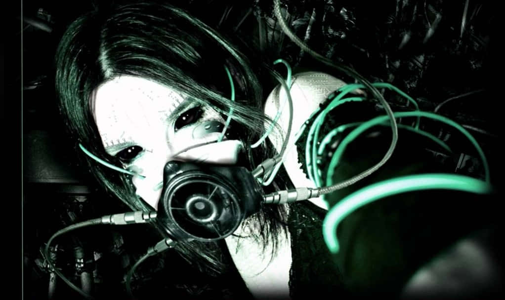 Dark Emo, gas mask, glowing green tubes, SD Desktop Wallpaper