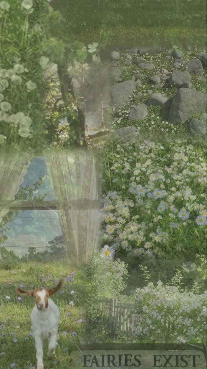 enchanted goat fairy garden, lush garden, white and blue flowers, HD Phone Wallpaper