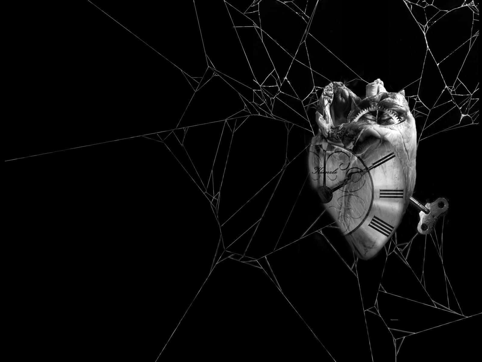 cracked clock face, human heart, web, HD Desktop Wallpaper